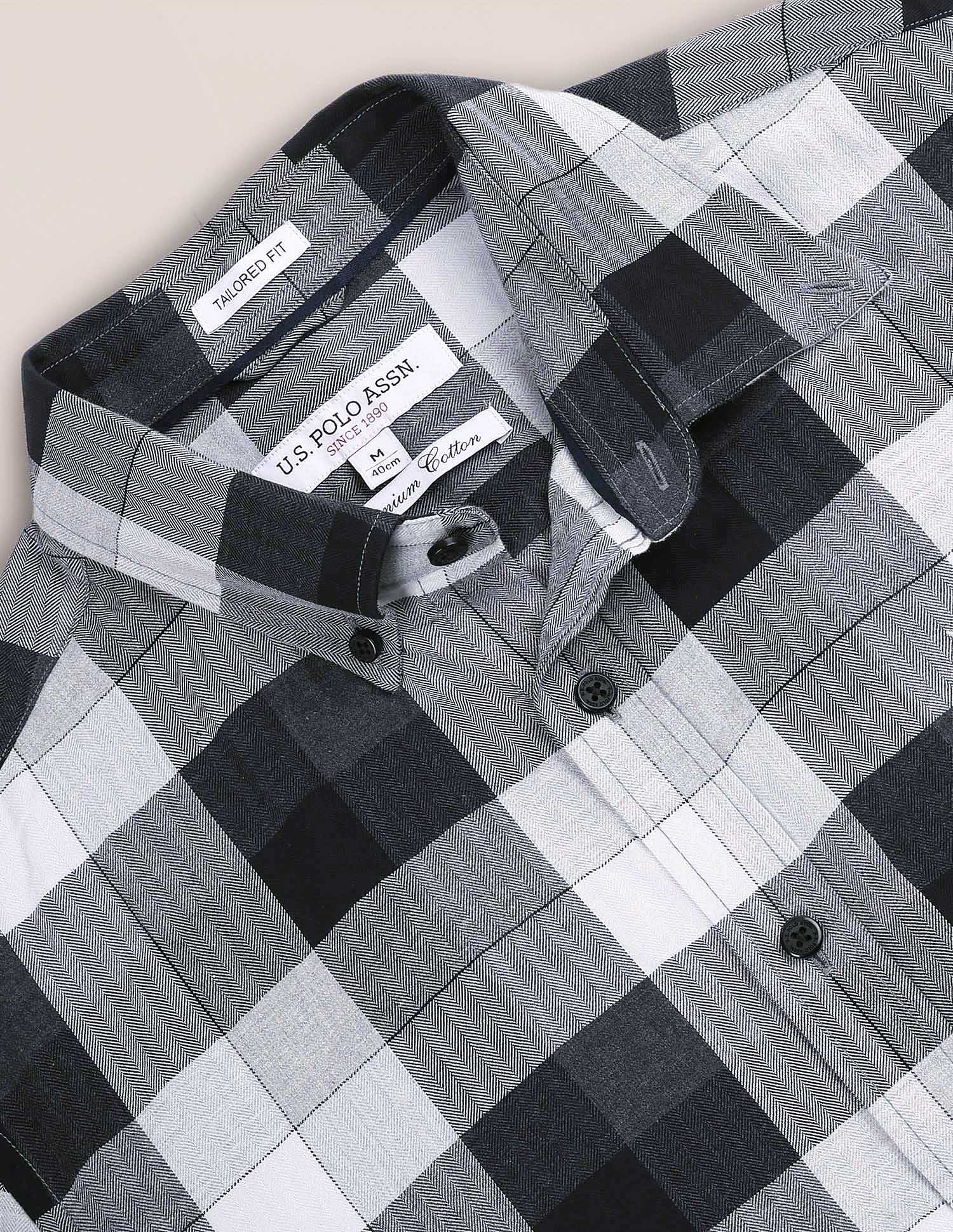 Herringbone Cotton Shirt Grey - U.S. POLO ASSN. | Large