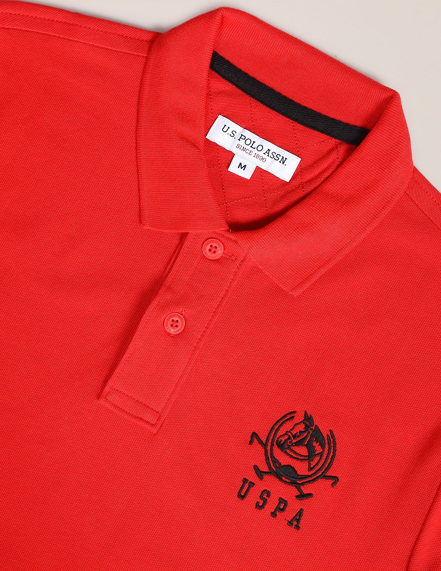 Solid Pure Cotton Polo Shirt Red - U.S. Polo Assn. India | Large