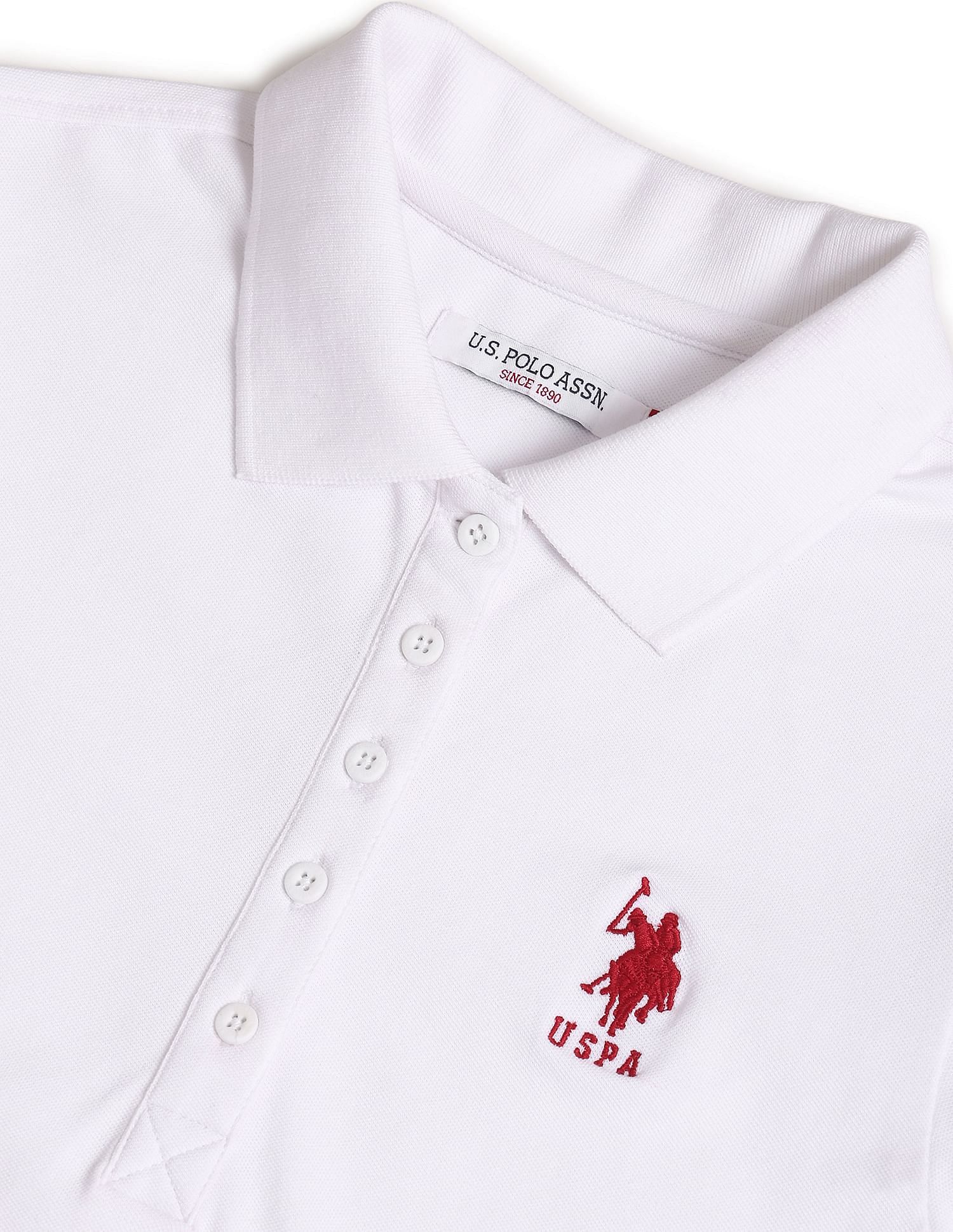 Brand Logo Solid Pique Polo Shirt White - U.S. POLO ASSN. | Large