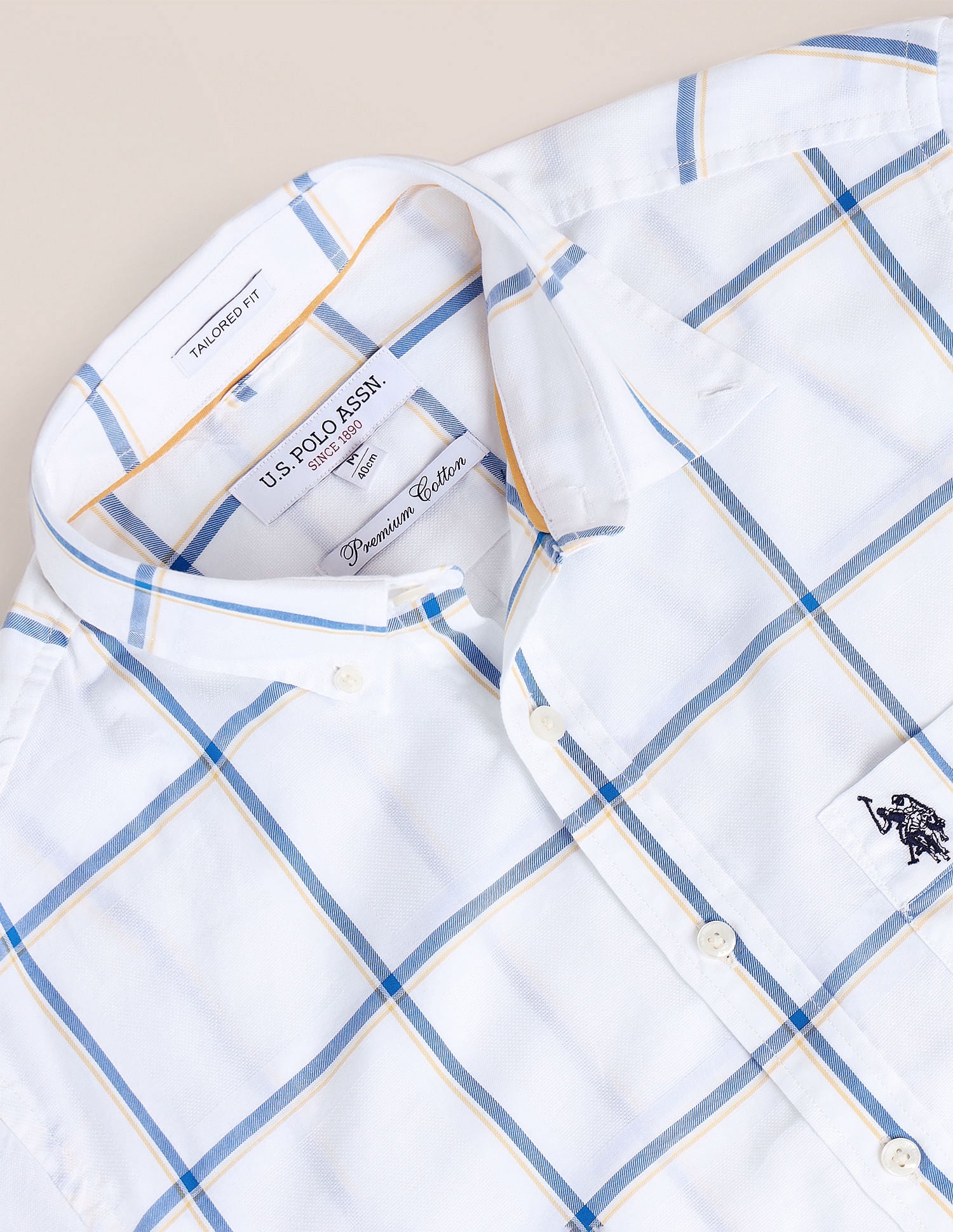 Windowpane Check Dobby Shirt White - U.S. Polo Assn. India | Large