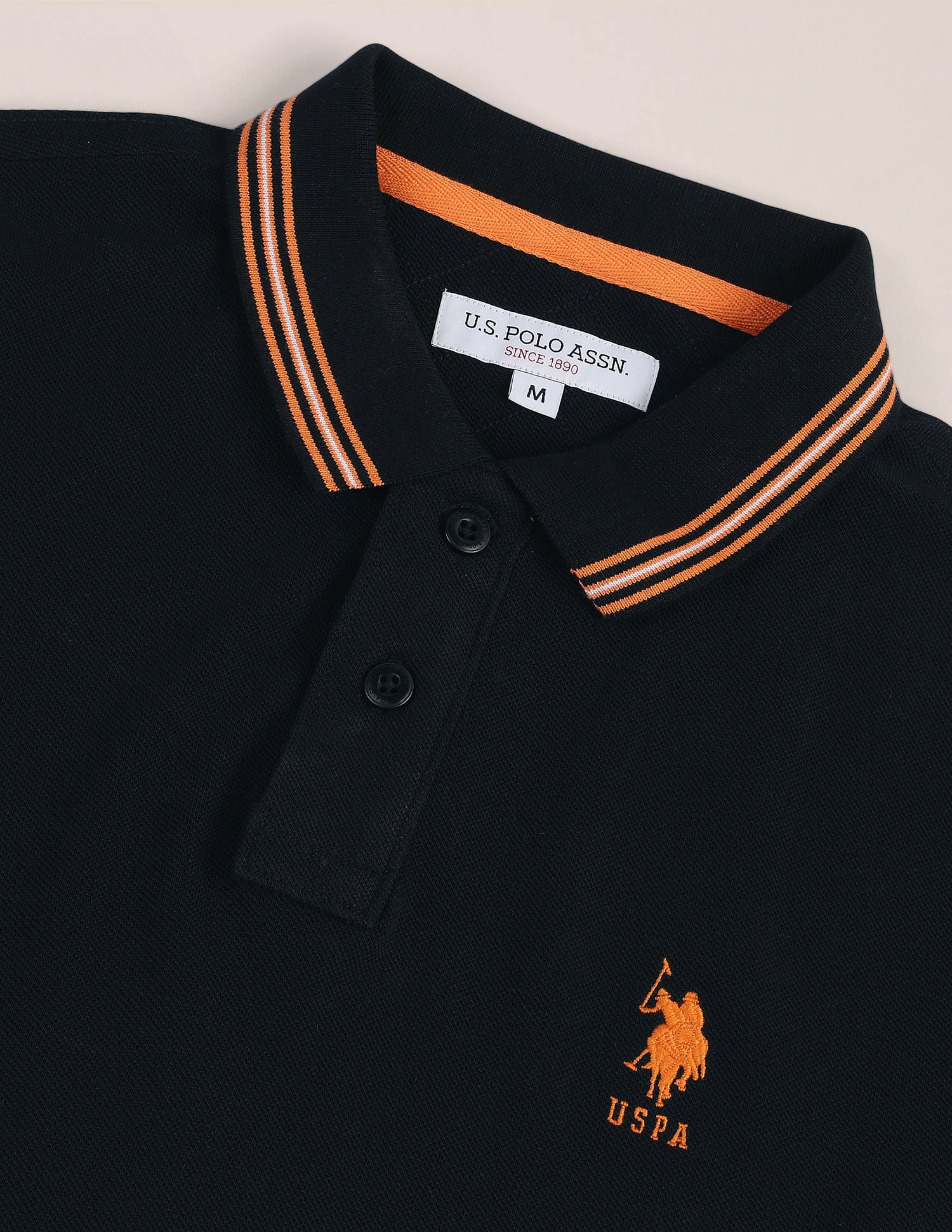 Solid Pure Cotton Polo Shirt Black - U.S. POLO ASSN. | Large