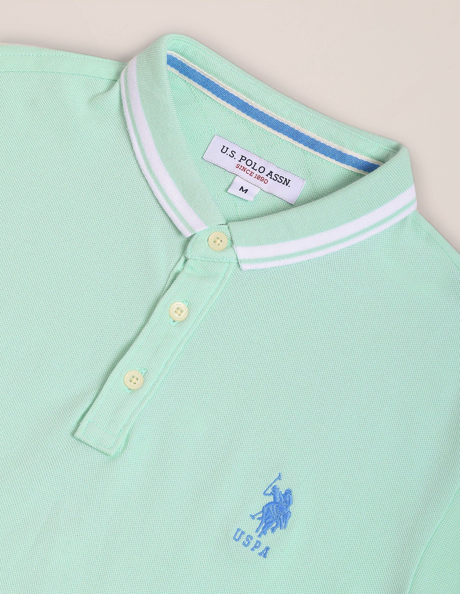 Iconic Striped Collar Polo Shirt Light Green - U.S. Polo Assn. India | Large
