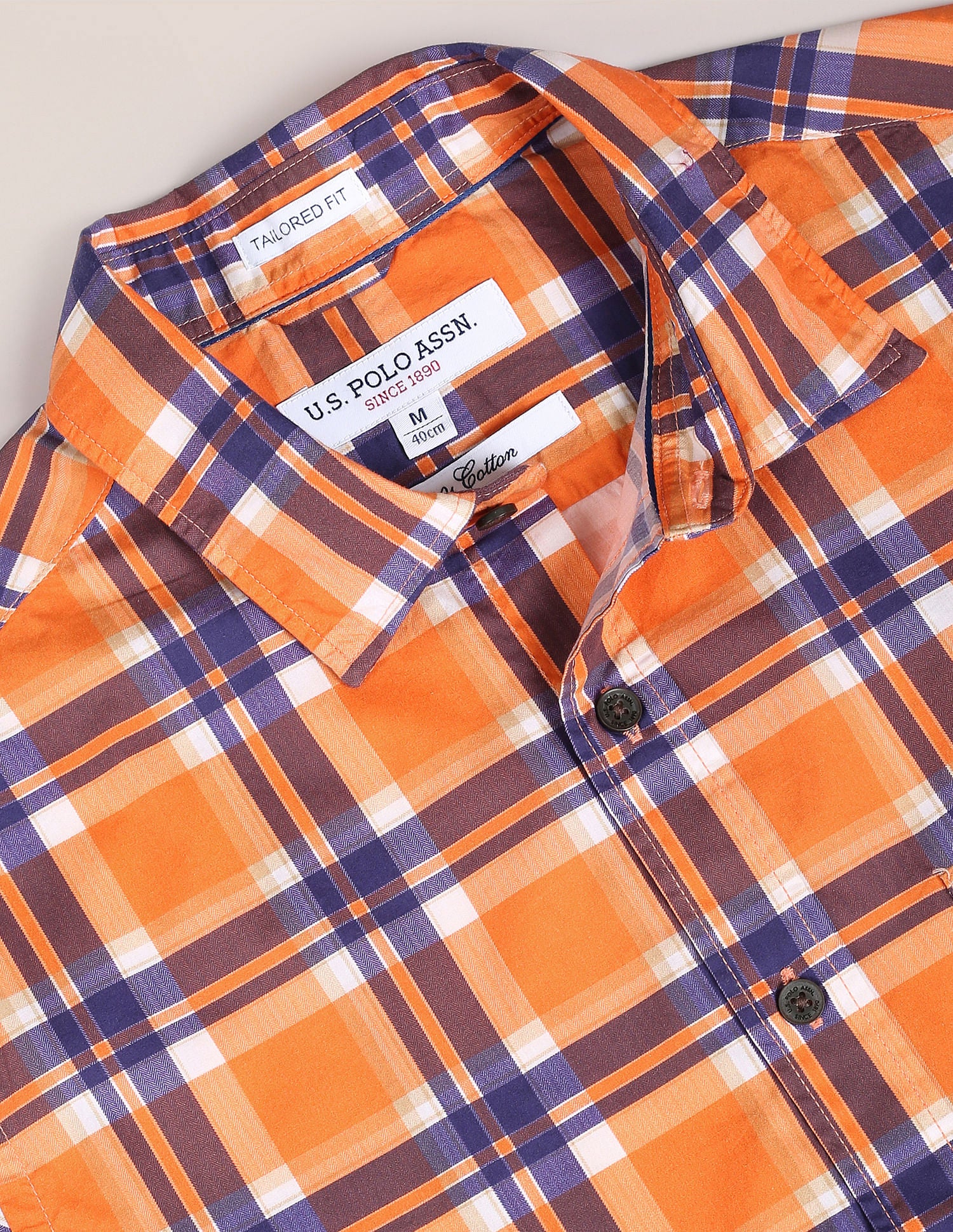Spread Collar Tartan Check Shirt Orange - U.S. Polo Assn. India | Large