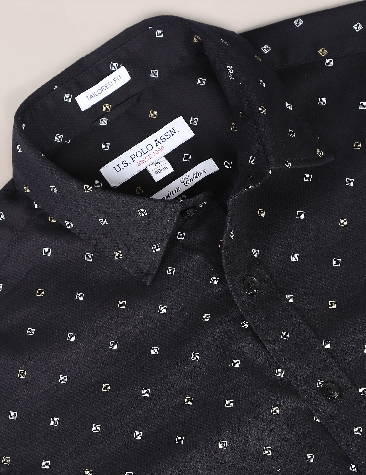 Geometric Print Dobby Shirt Black - U.S. POLO ASSN. | Large