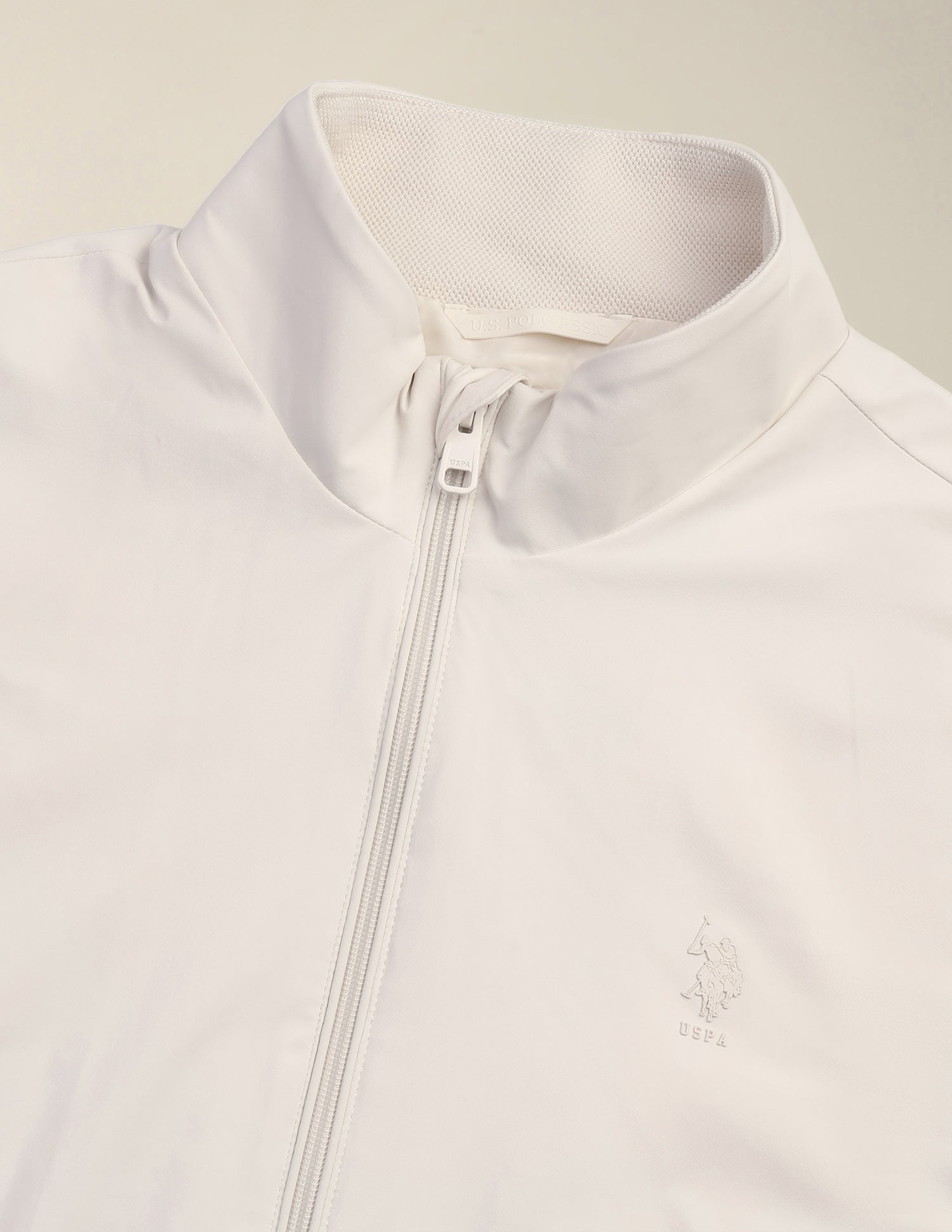 Solid Regular Fit Bomber Jacket Ecru - U.S. Polo Assn. India | Large