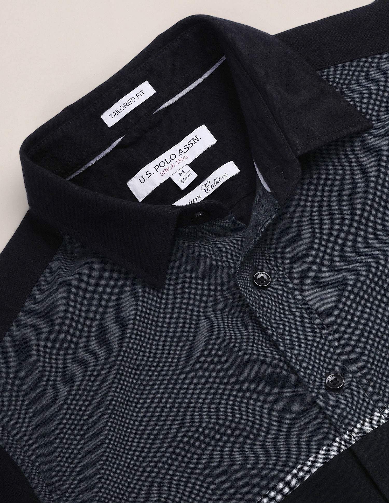 Colour Block Tailored Fit Shirt Black - U.S. Polo Assn. India | Large