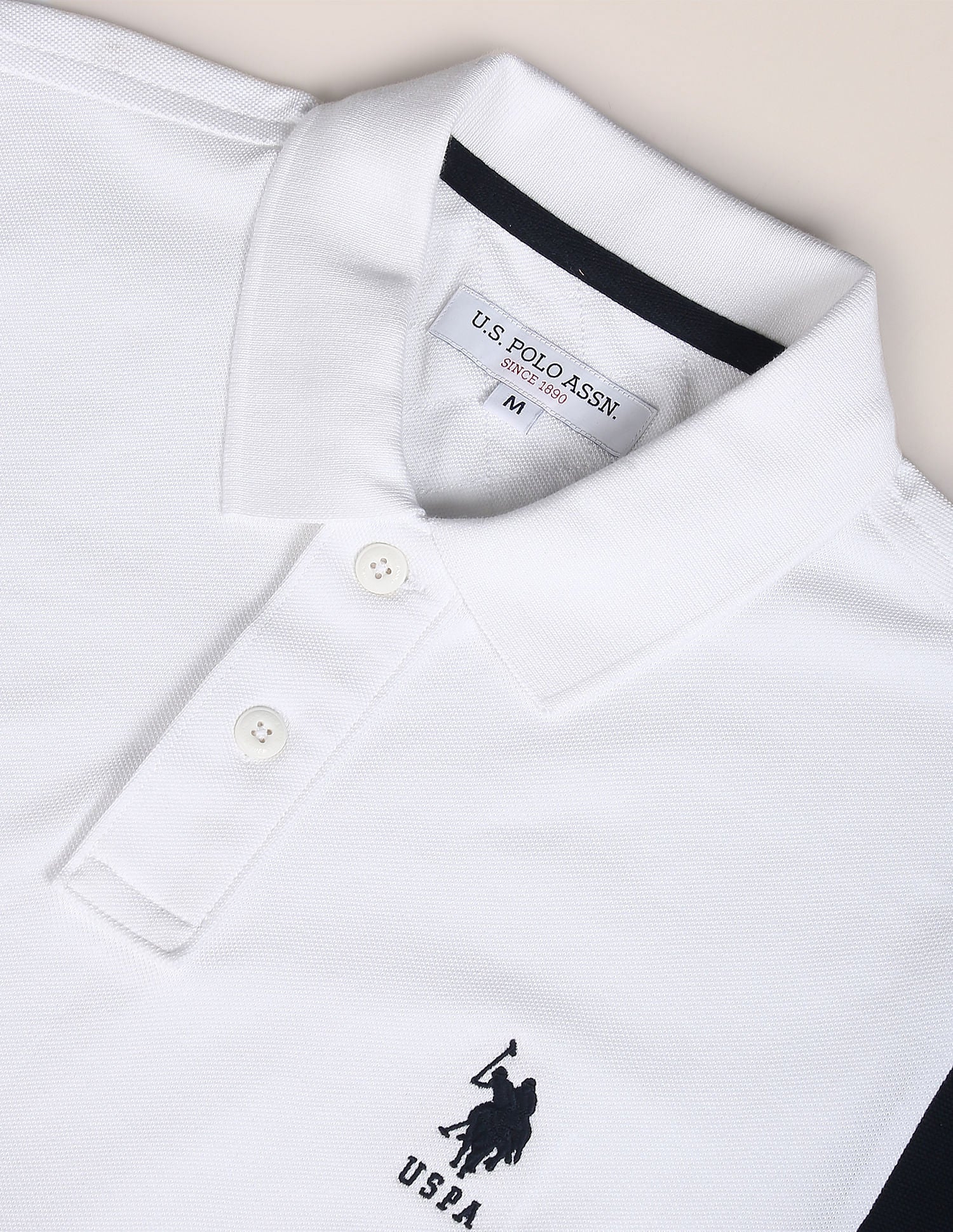 Striped Sleeve Cotton Polo Shirt White - U.S. POLO ASSN. | Large