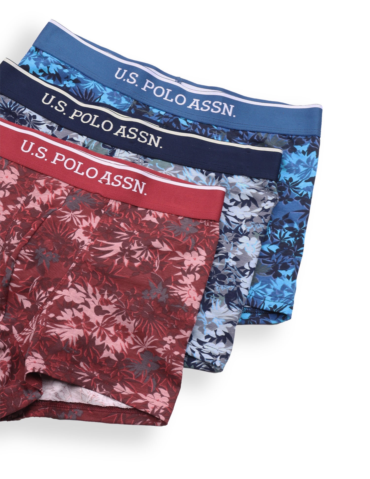 Mid Rise Printed OET24 Trunks - Pack Of 3 Blue, Red, Grey - U.S. Polo Assn. India | Large