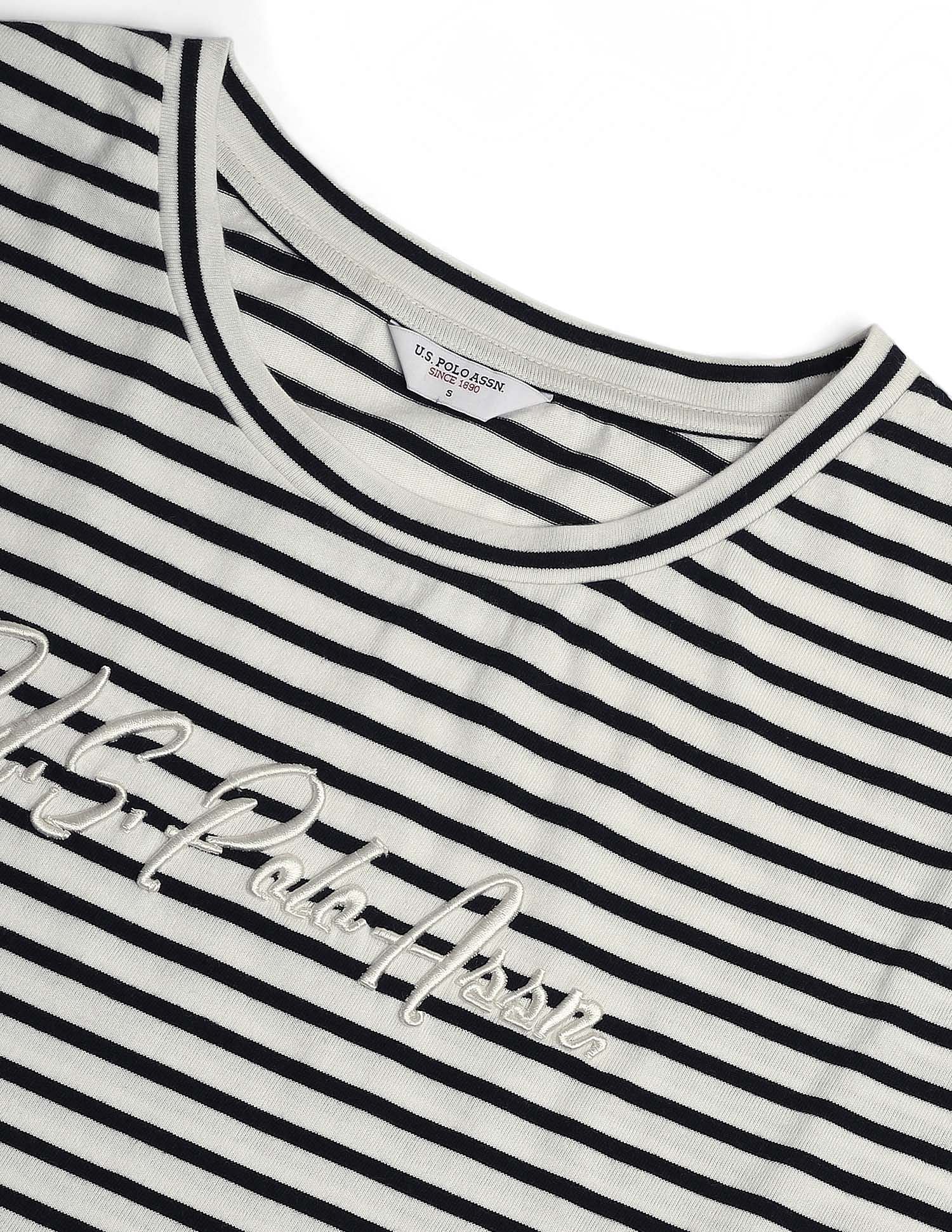 Pure Cotton Horizontal Stripe T-Shirt White - U.S. Polo Assn. India | Large