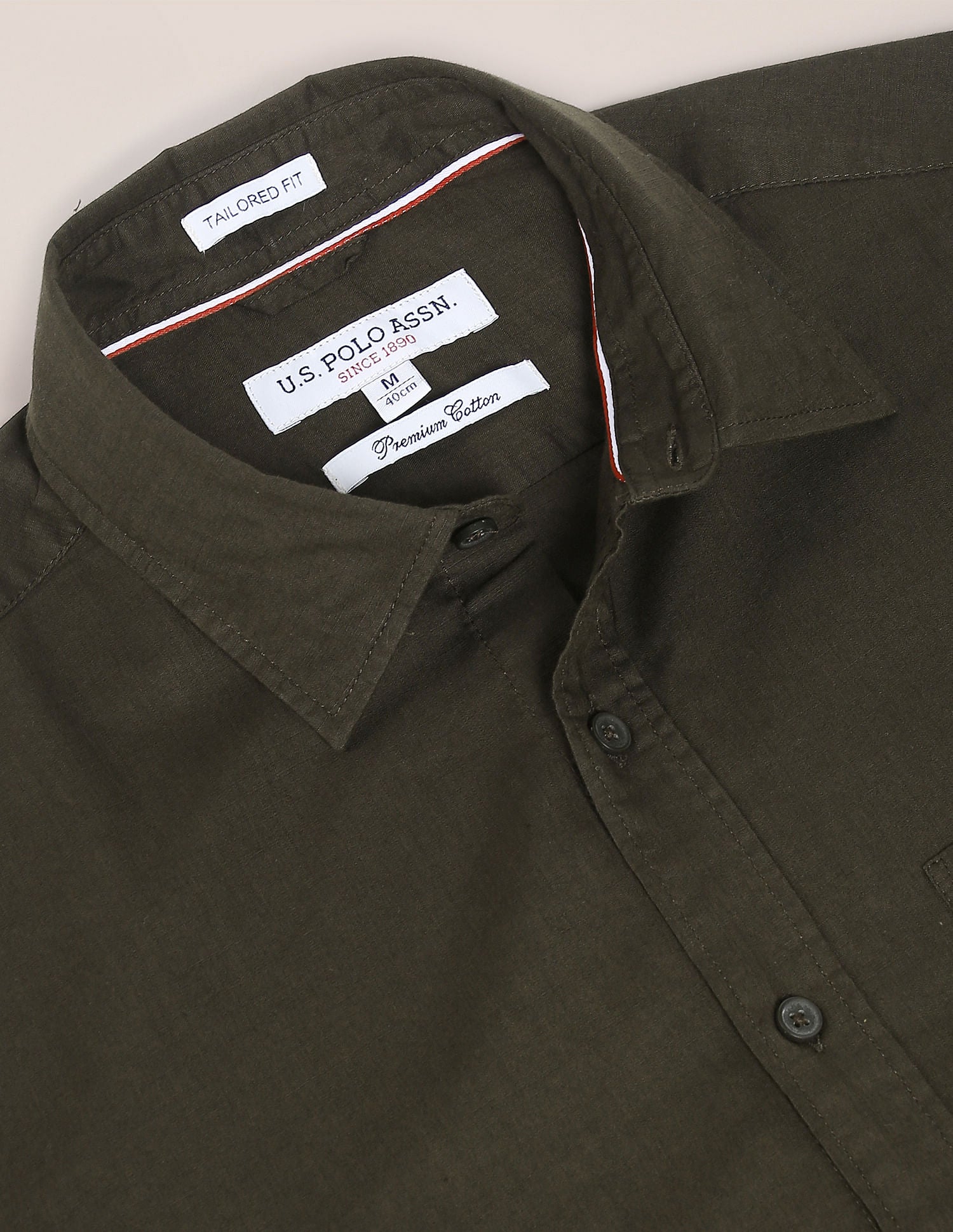 Regular Fit Solid Casual Shirt Olive - U.S. Polo Assn. India | Large