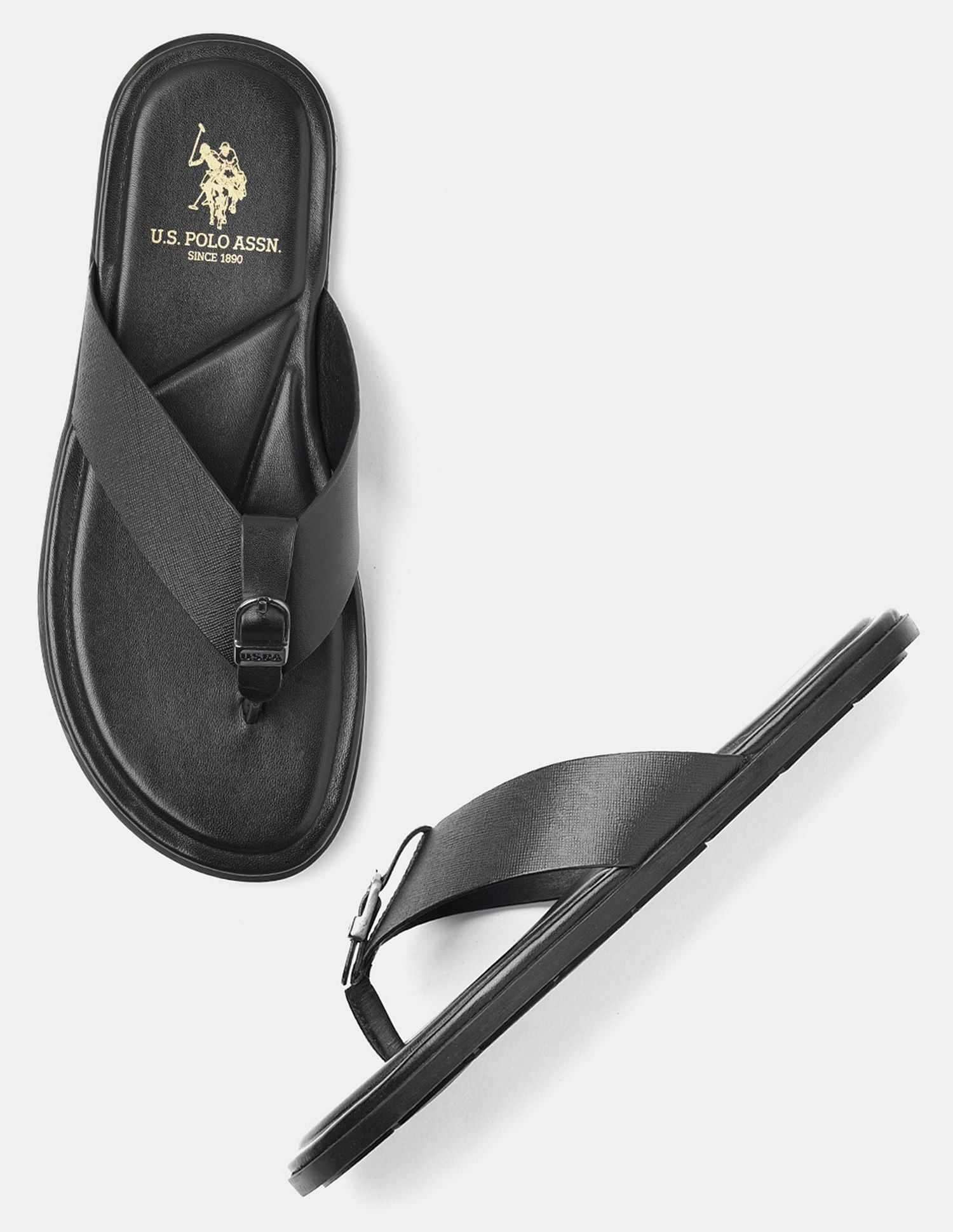 Men Diaz Broad Strap Slippers Black - U.S. POLO ASSN. | Large