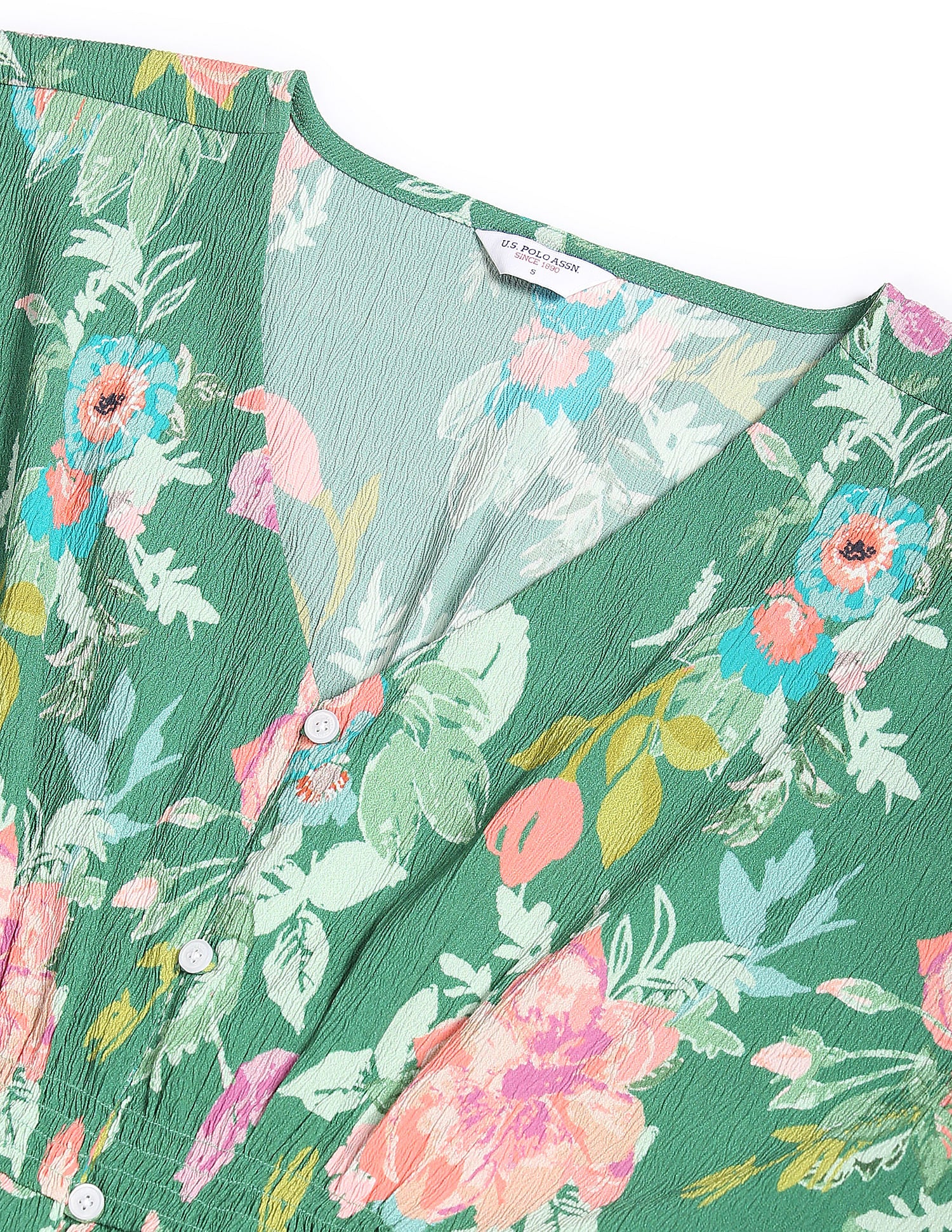 Floral Print Fit And Flare Dress Green - U.S. POLO ASSN. | Large