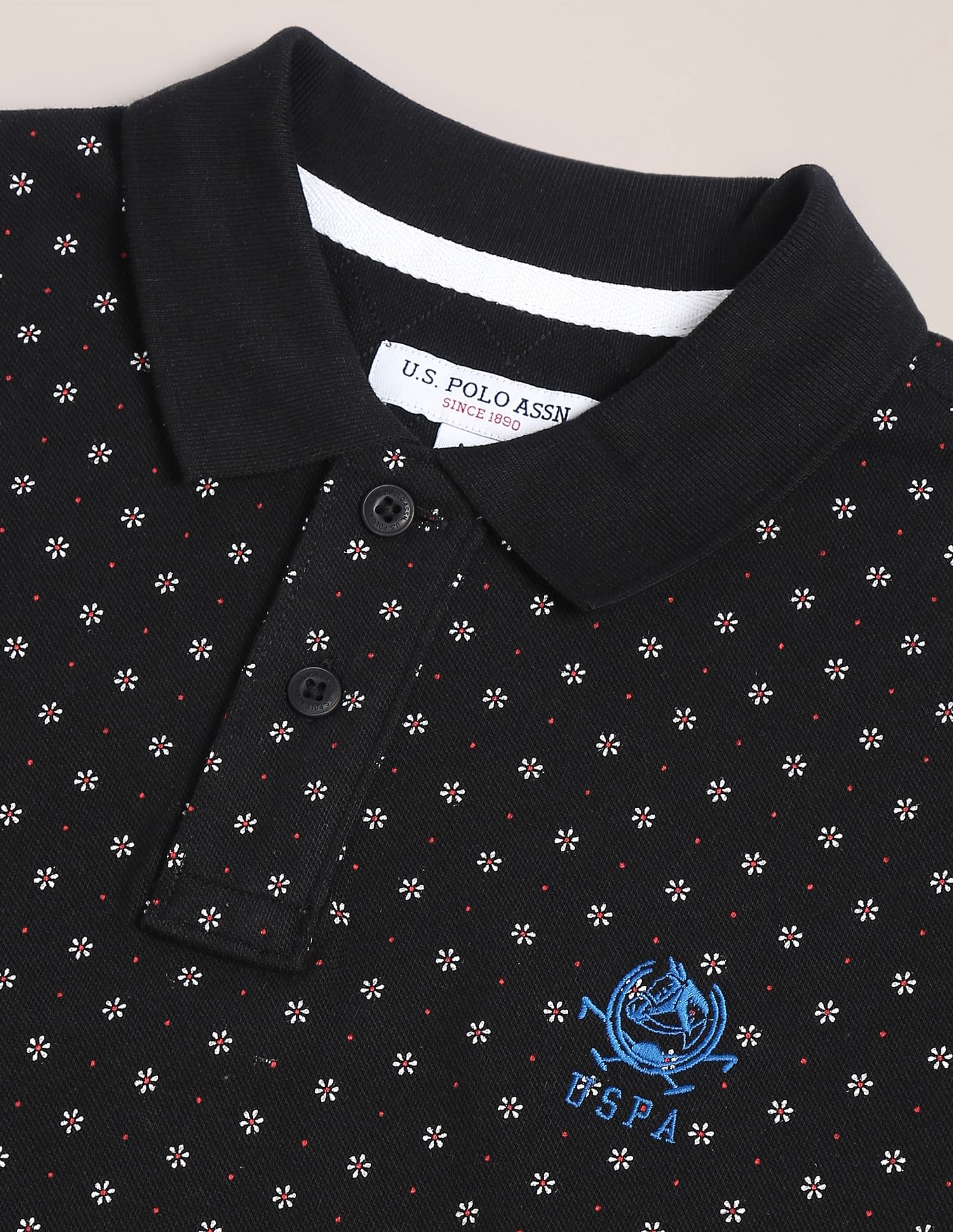 Floral Print Cotton Pique Polo Shirt Black - U.S. POLO ASSN. | Large