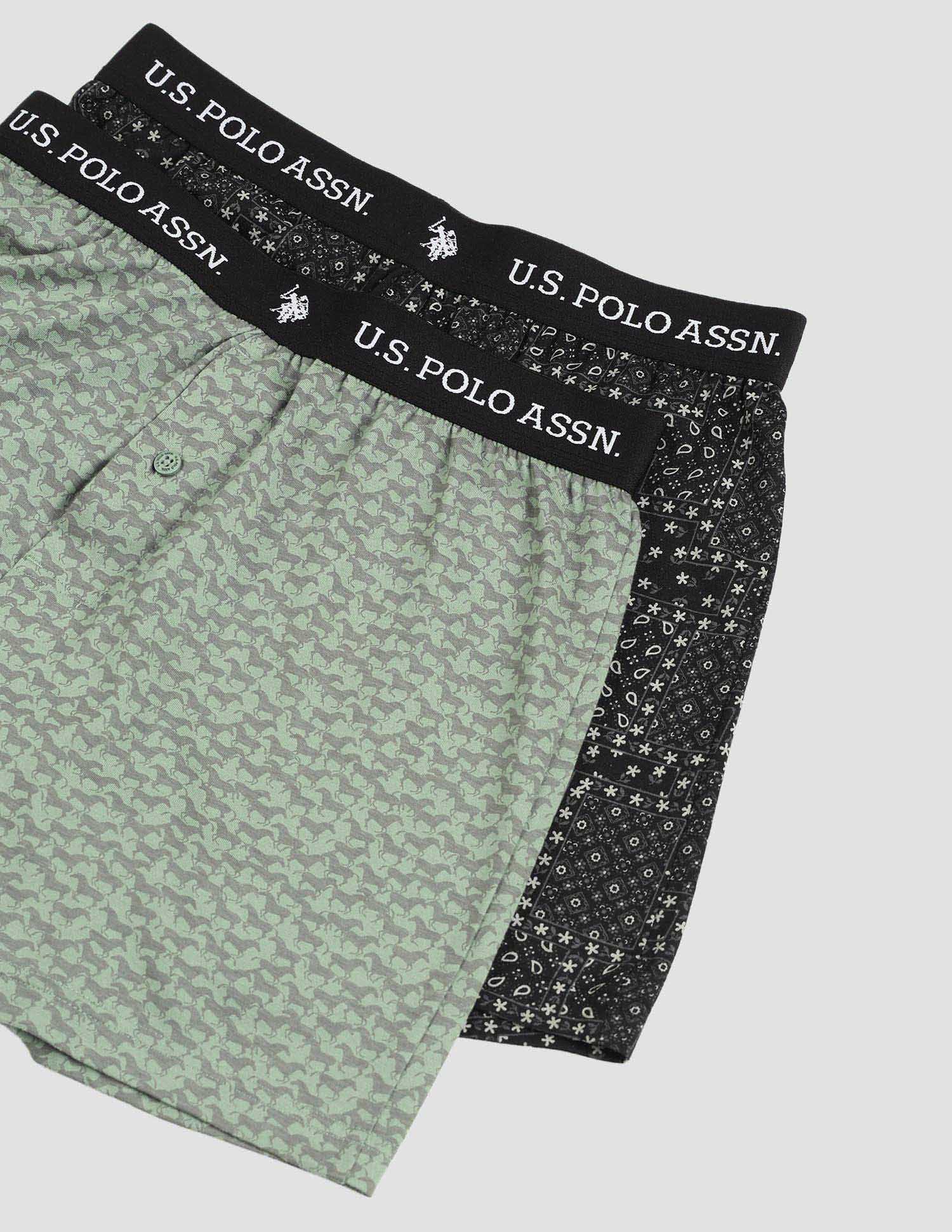 Printed Cotton OEX09 Boxers - Pack Of 2 Black and Green Bay - U.S. POLO ASSN. | Large