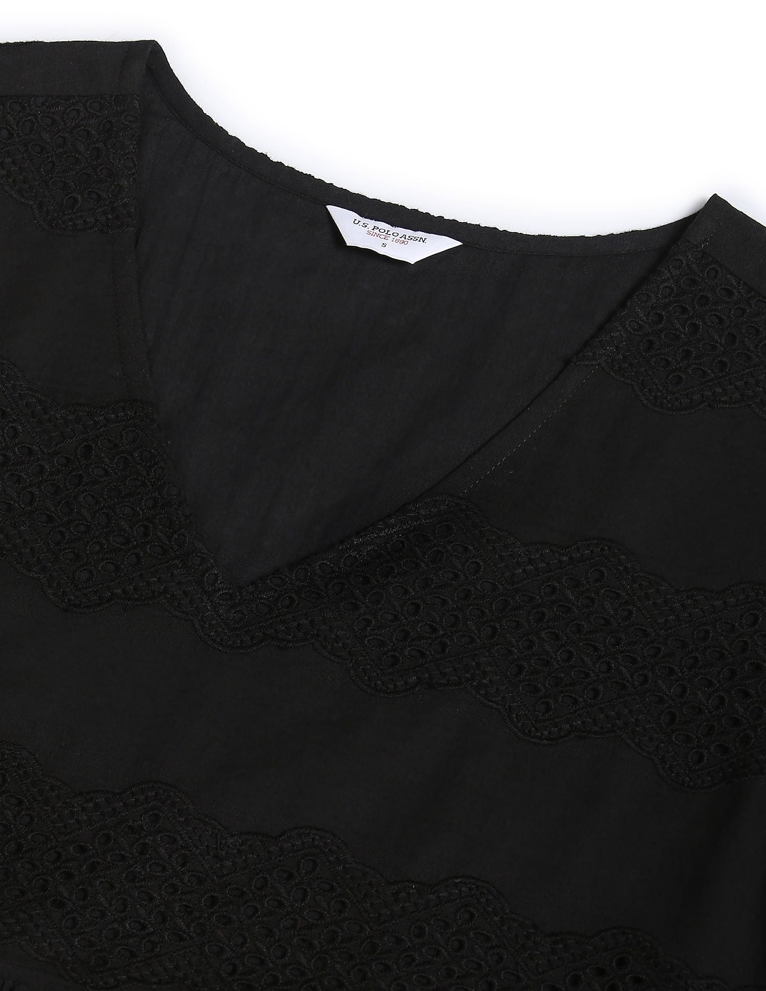 V-Neck Schiffli Embroidered Dress Black - U.S. Polo Assn. India | Large