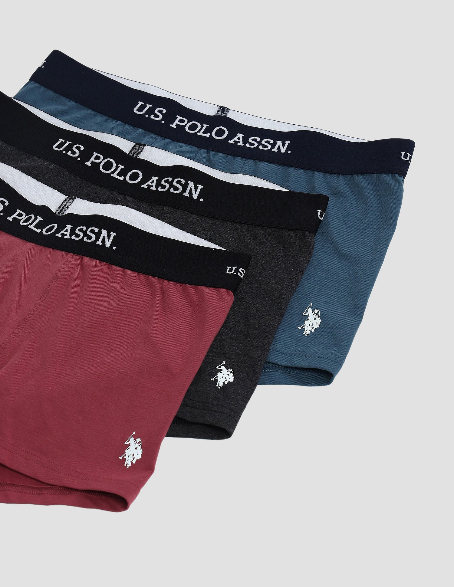 Elasticized Waist Solid OET13 Trunks - Pack Of 3 Navy, Grey and Purple - U.S. POLO ASSN. | Large