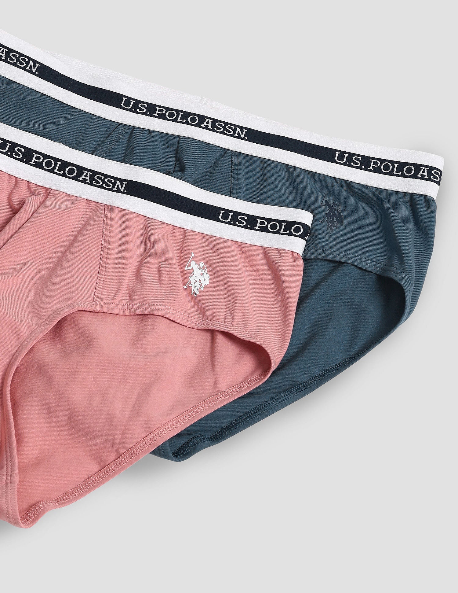 Elasticized Waist OEB09 Briefs - Pack Of 2 Teal Grey and Pastel Peach - U.S. POLO ASSN. | Large