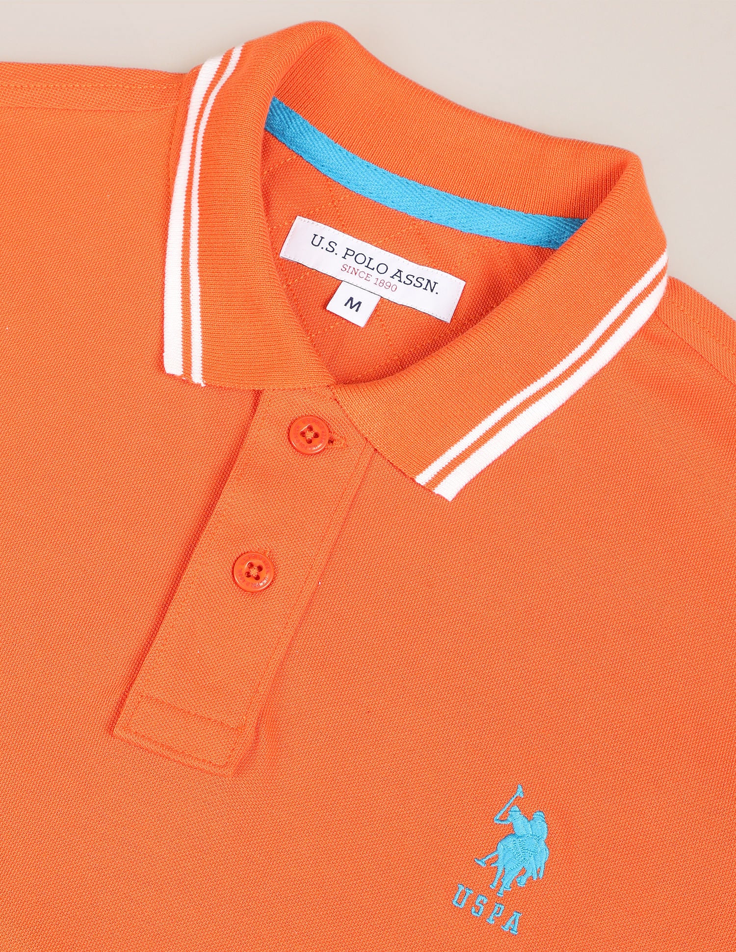 Striped Collar Pique Polo Shirt Orange - U.S. Polo Assn. India | Large