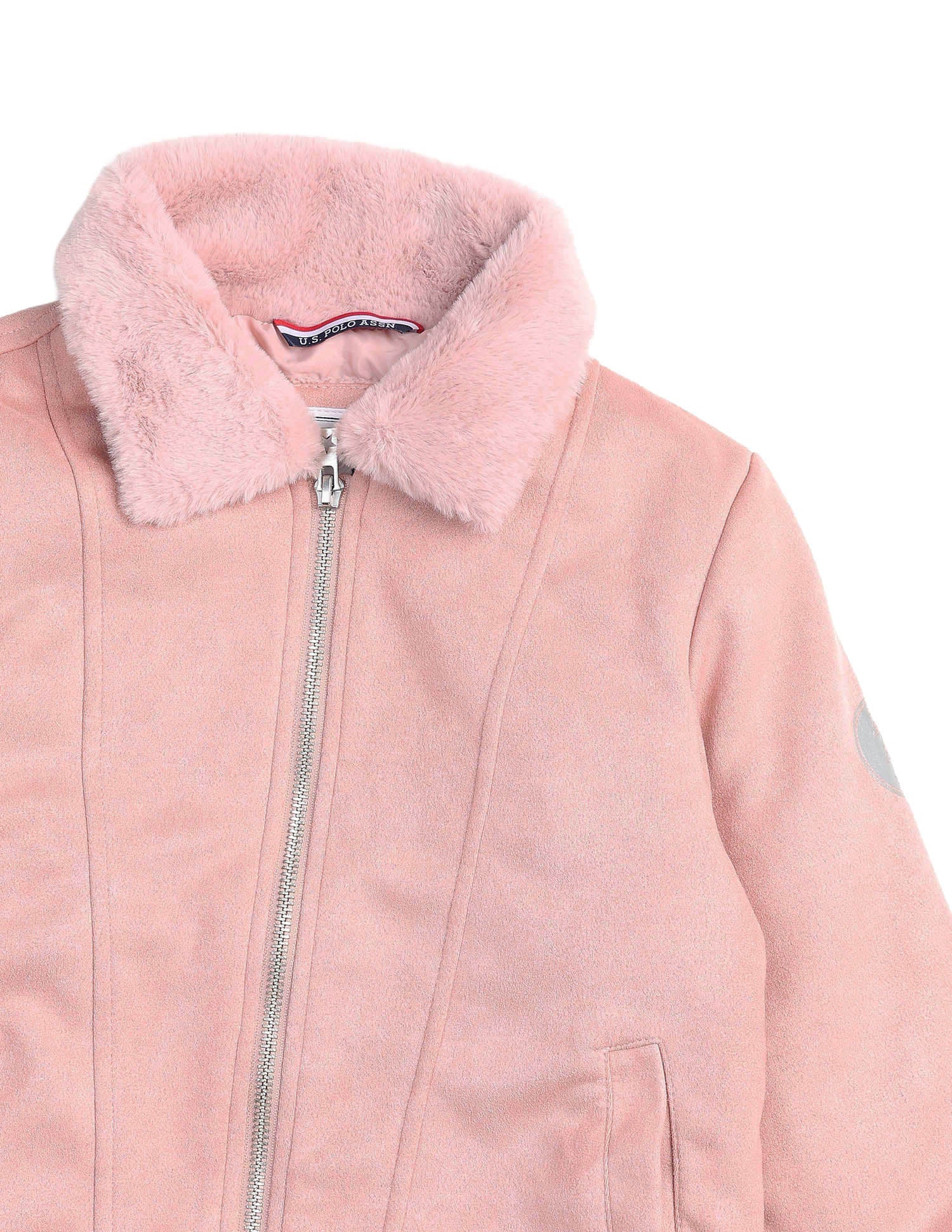 Girls Zip Up Suede Jacket Light Pink - U.S. POLO ASSN. | Large