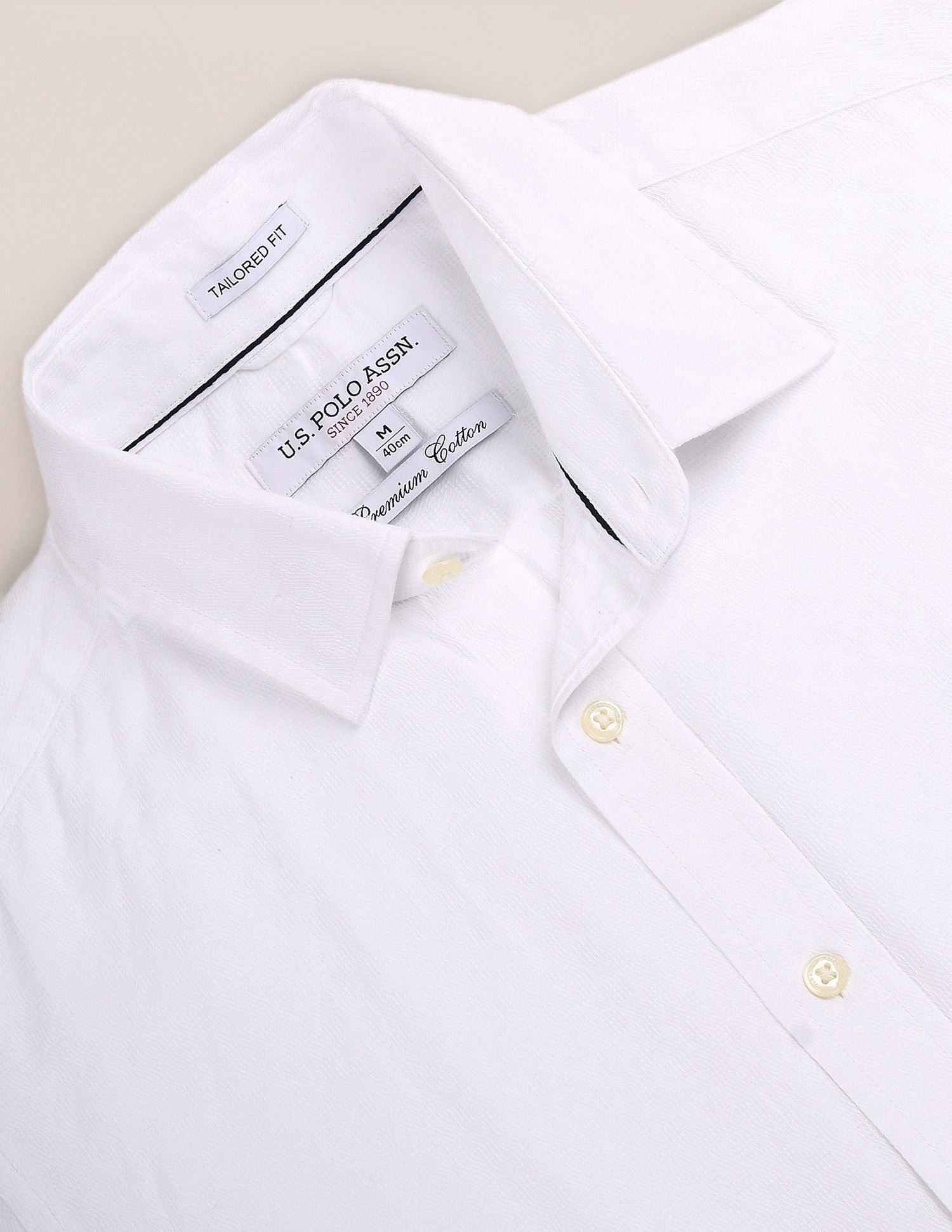 Semi Cutaway Collar Cotton Shirt White - U.S. POLO ASSN. | Large
