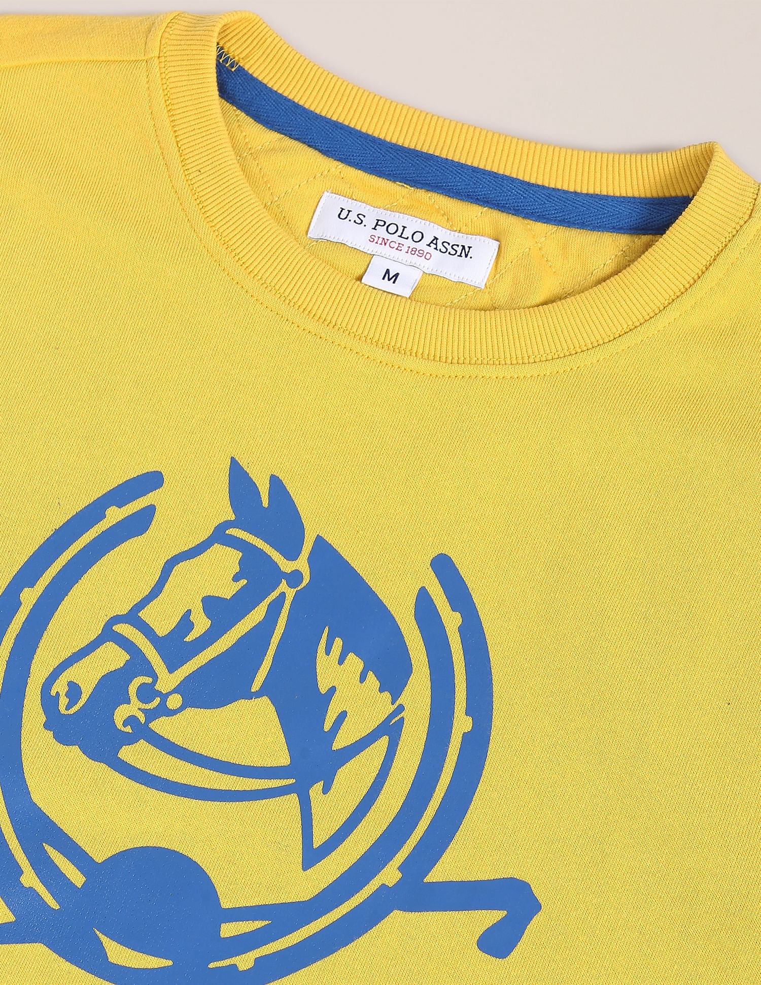 Crew Neck Brand Print Sweatshirt Yellow - U.S. POLO ASSN. | Large