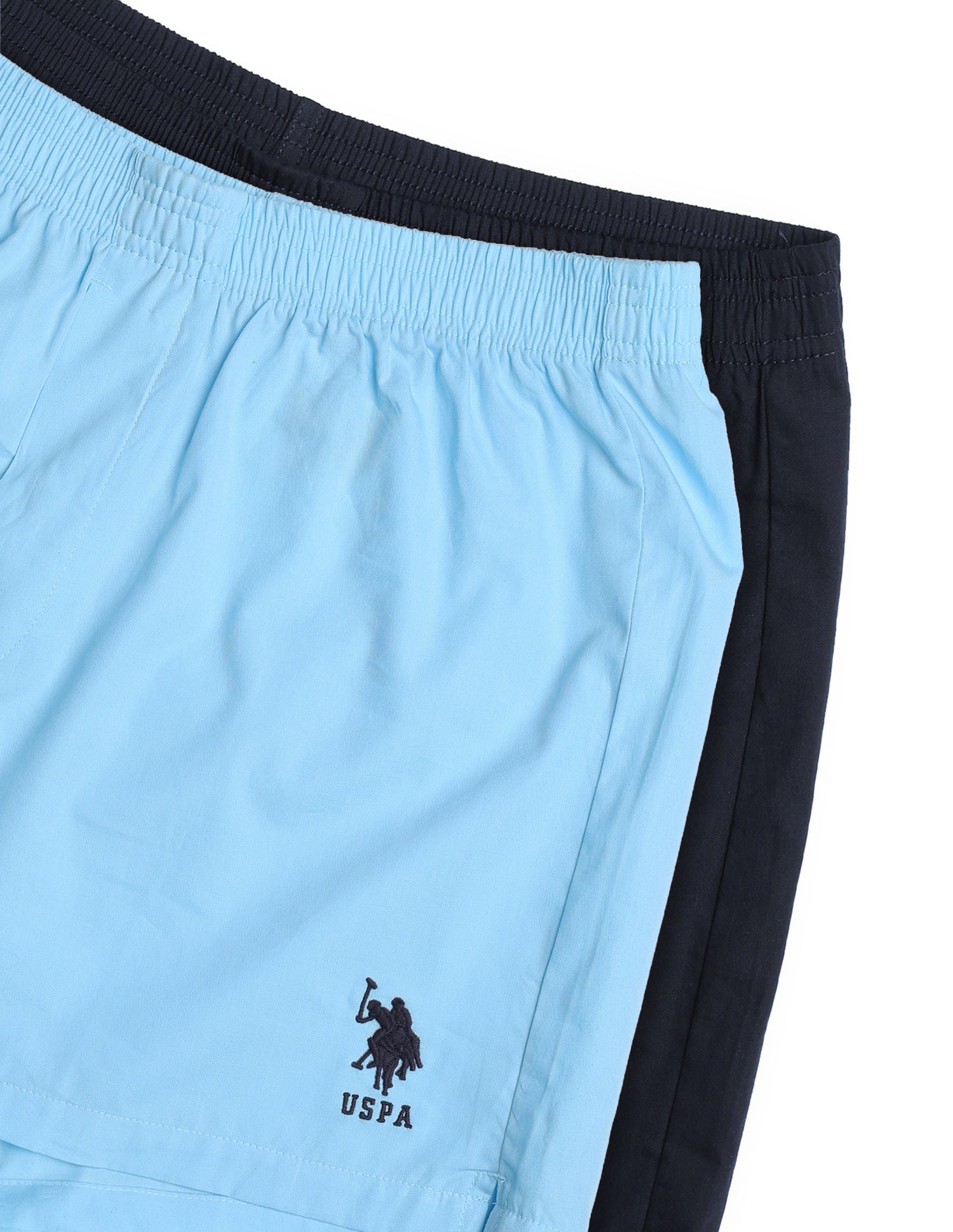 Mid Rise Solid Lounge Shorts - Pack Of 2 Sky Blue & Navy - U.S. Polo Assn. India | Large