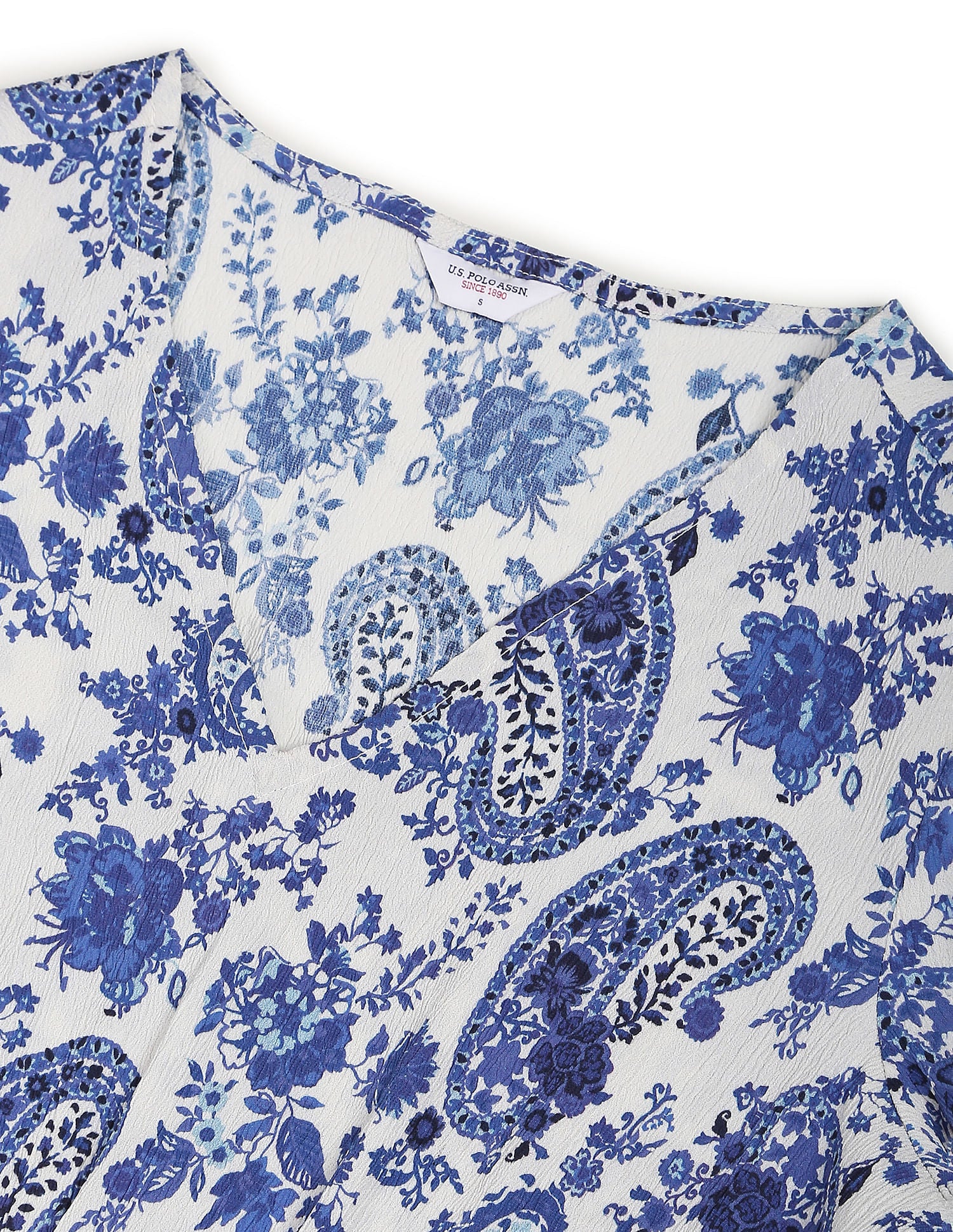 V-Neck Paisley Print Maxi Dress Blue and White - U.S. Polo Assn. India | Large