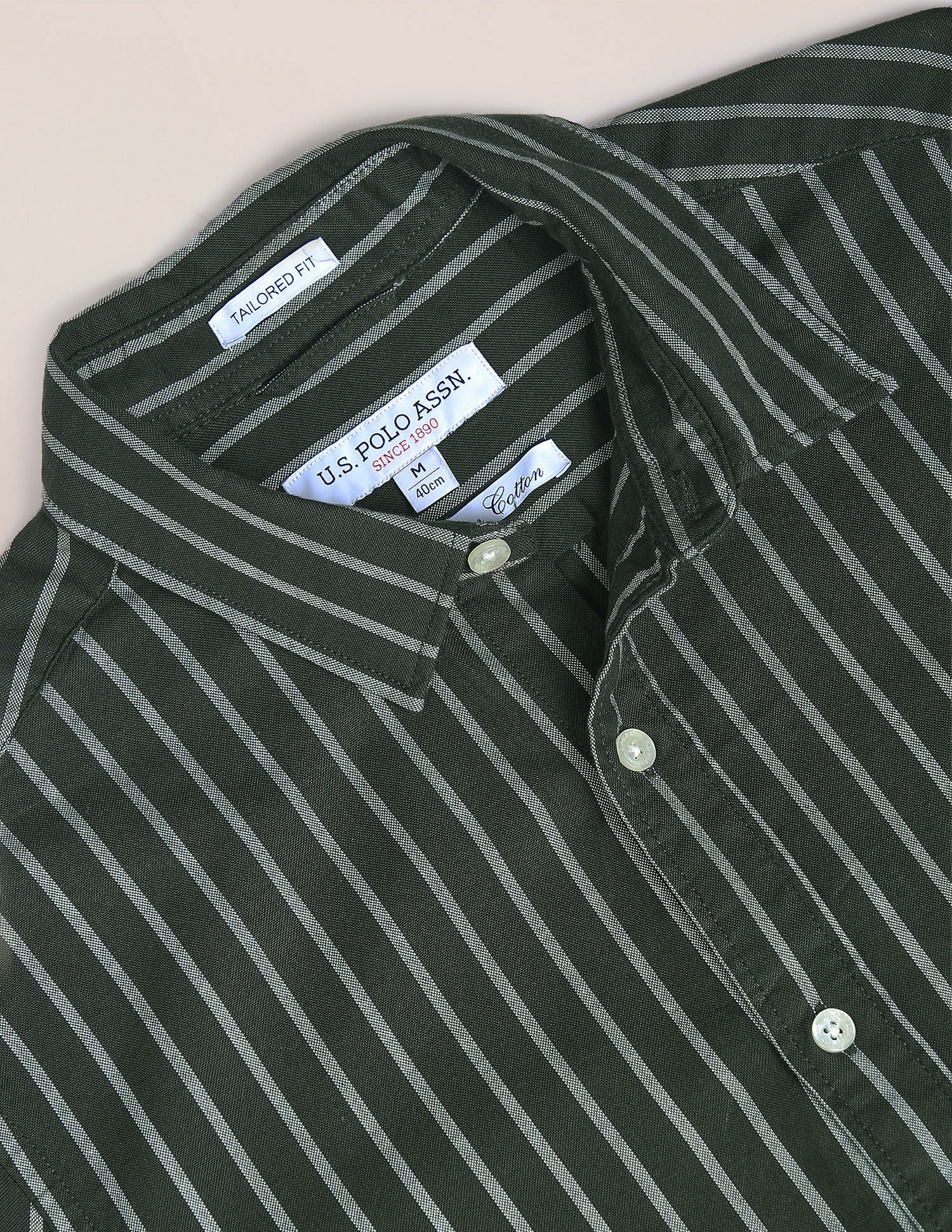 Premium Cotton Vertical Stripe Shirt Dark Olive - U.S. Polo Assn. India | Large