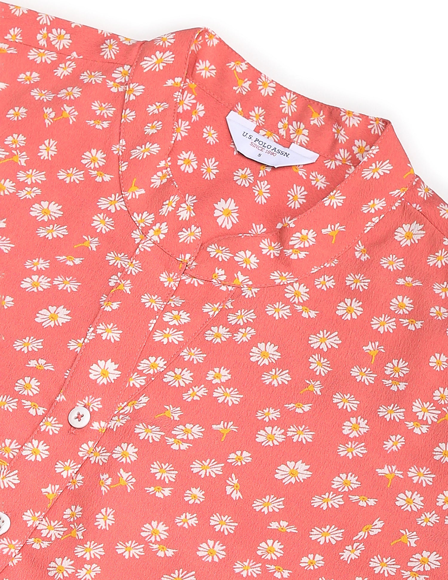 Mandarin Neck Floral Top Coral - U.S. Polo Assn. India | Large