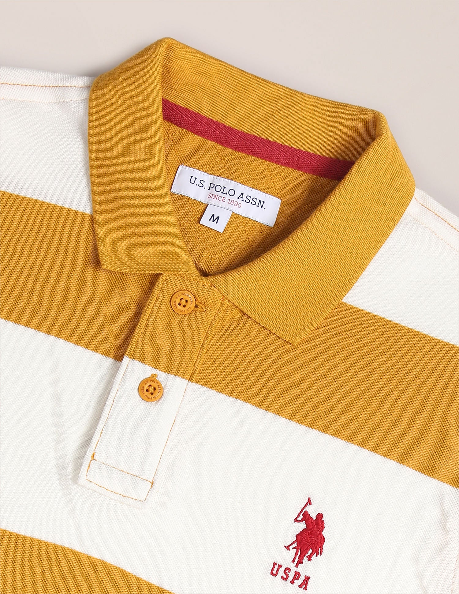 Horizontal Stripe Cotton Polo Shirt Mustard and Off White - U.S. POLO ASSN. | Large
