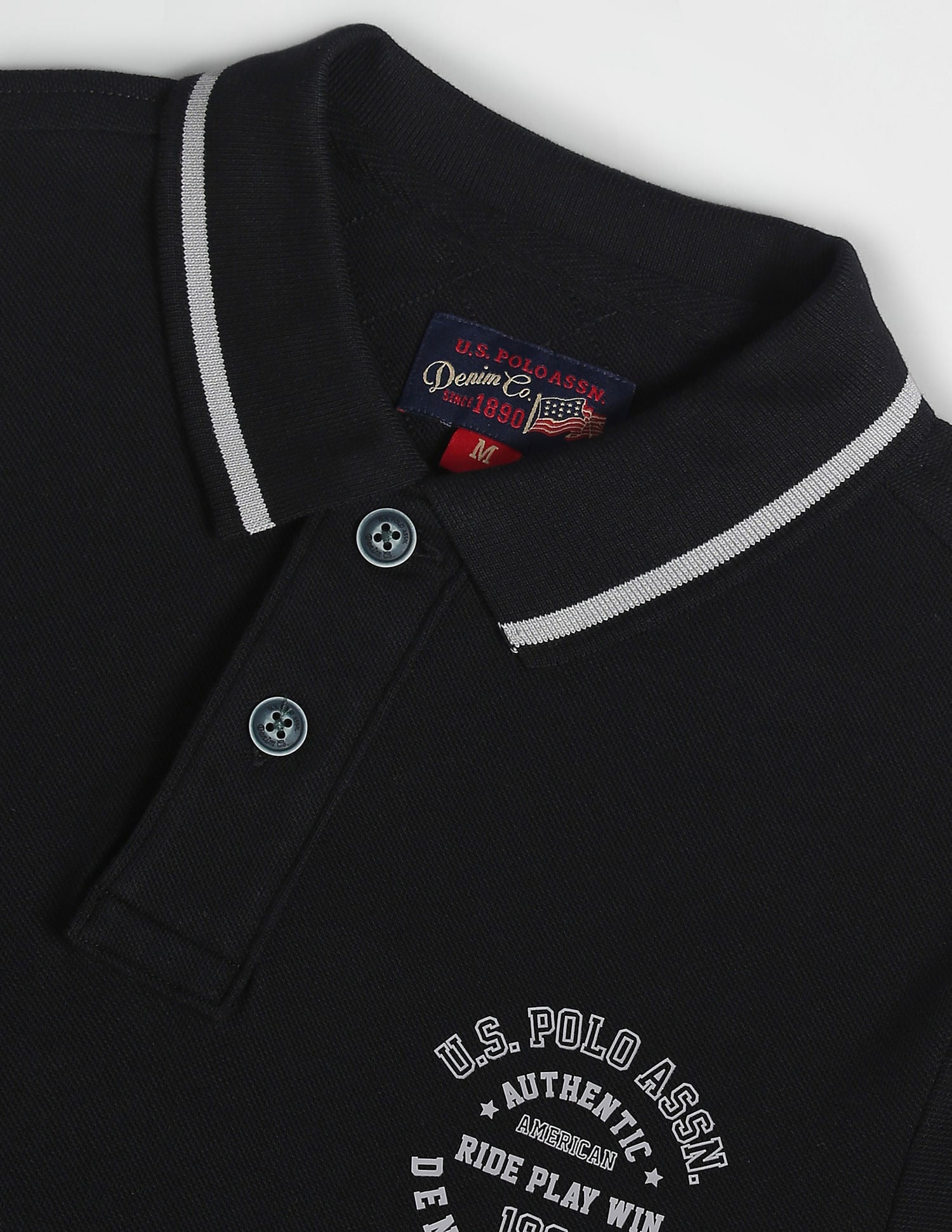 Striped Collar Cotton Polo Shirt Black - U.S. POLO ASSN. | Large