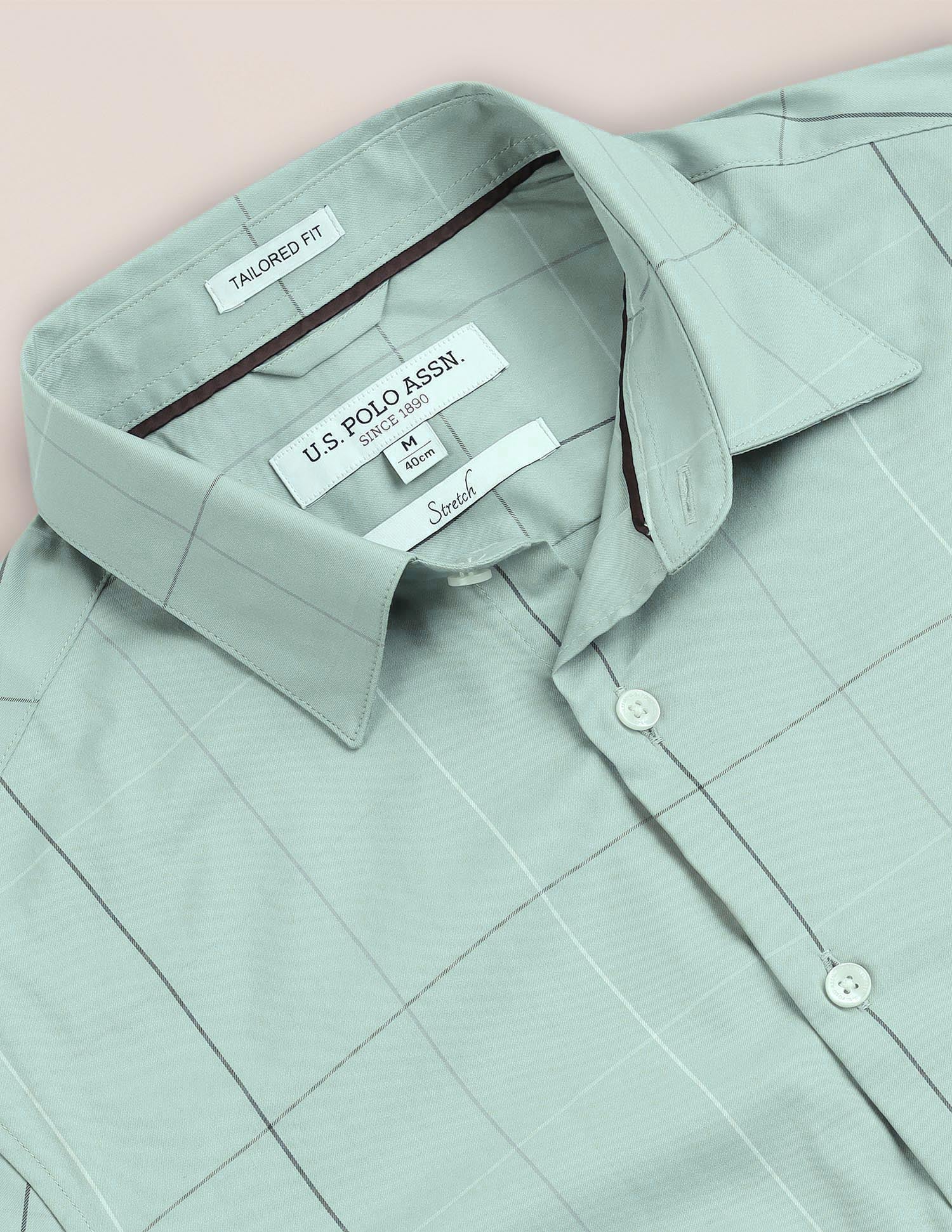 Windowpane Check Tailored Fit Shirt Green - U.S. Polo Assn. India | Large