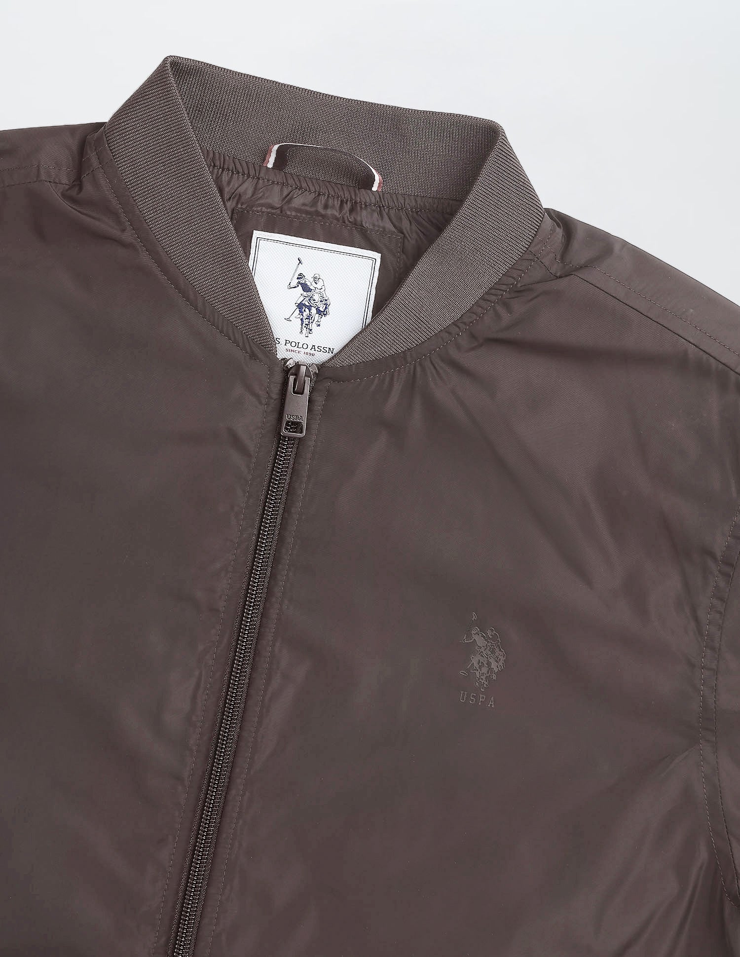 Solid Regular Fit Bomber Jacket Choco - U.S. Polo Assn. India | Large
