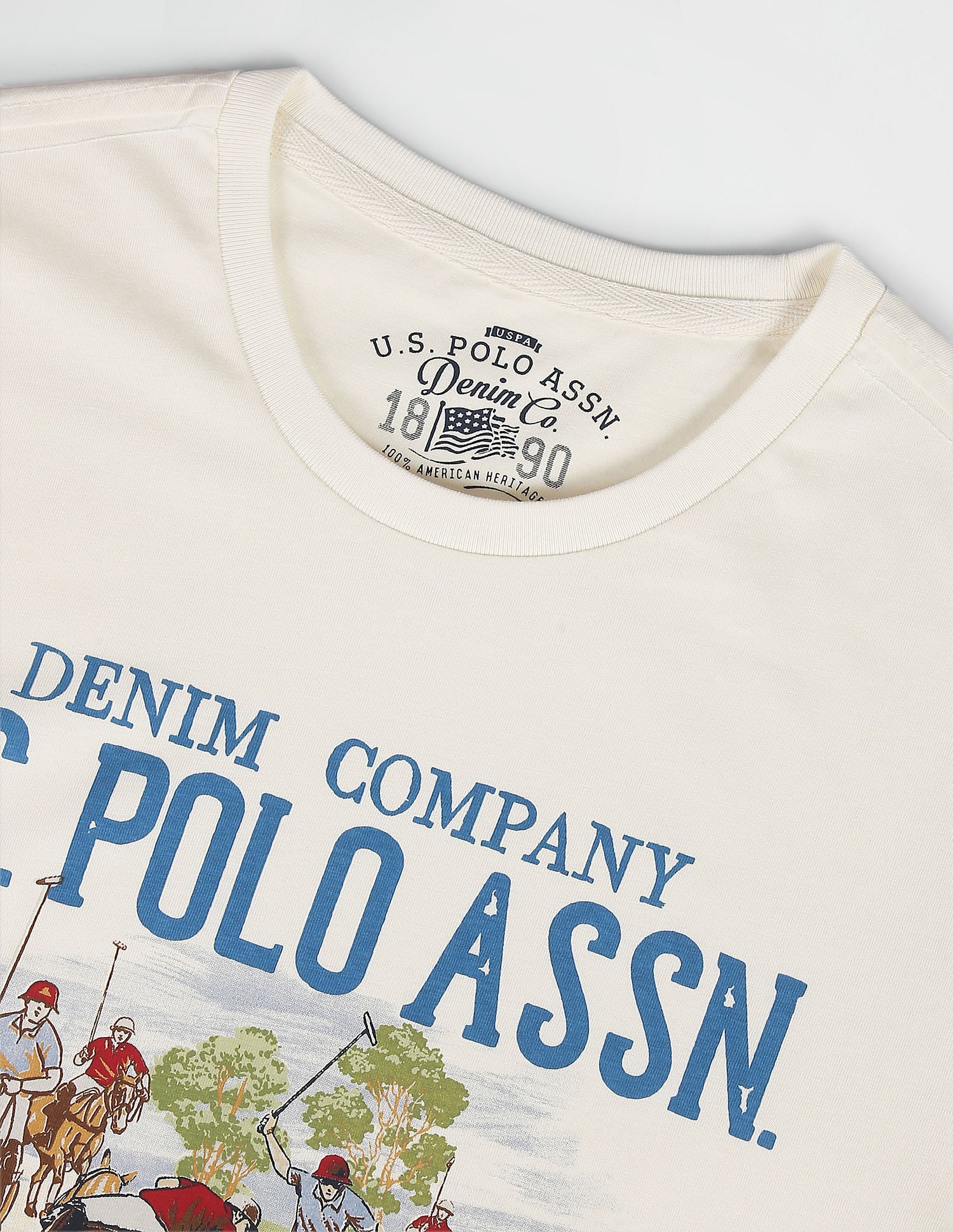 Brand Print Cotton T-Shirt Ivory - U.S. Polo Assn. India | Large