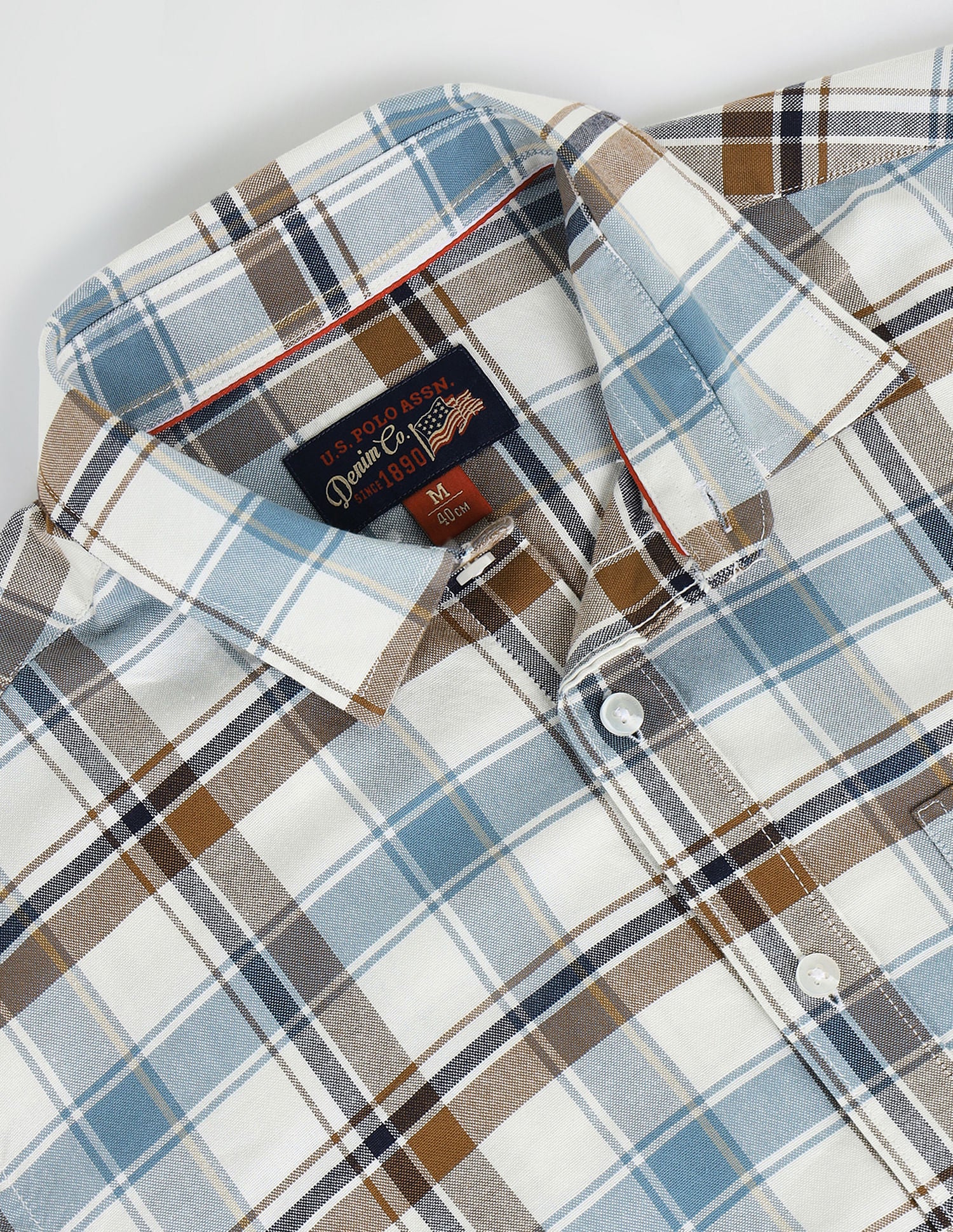 Tartan Check Oxford Shirt White, Blue and Brown - U.S. Polo Assn. India | Large