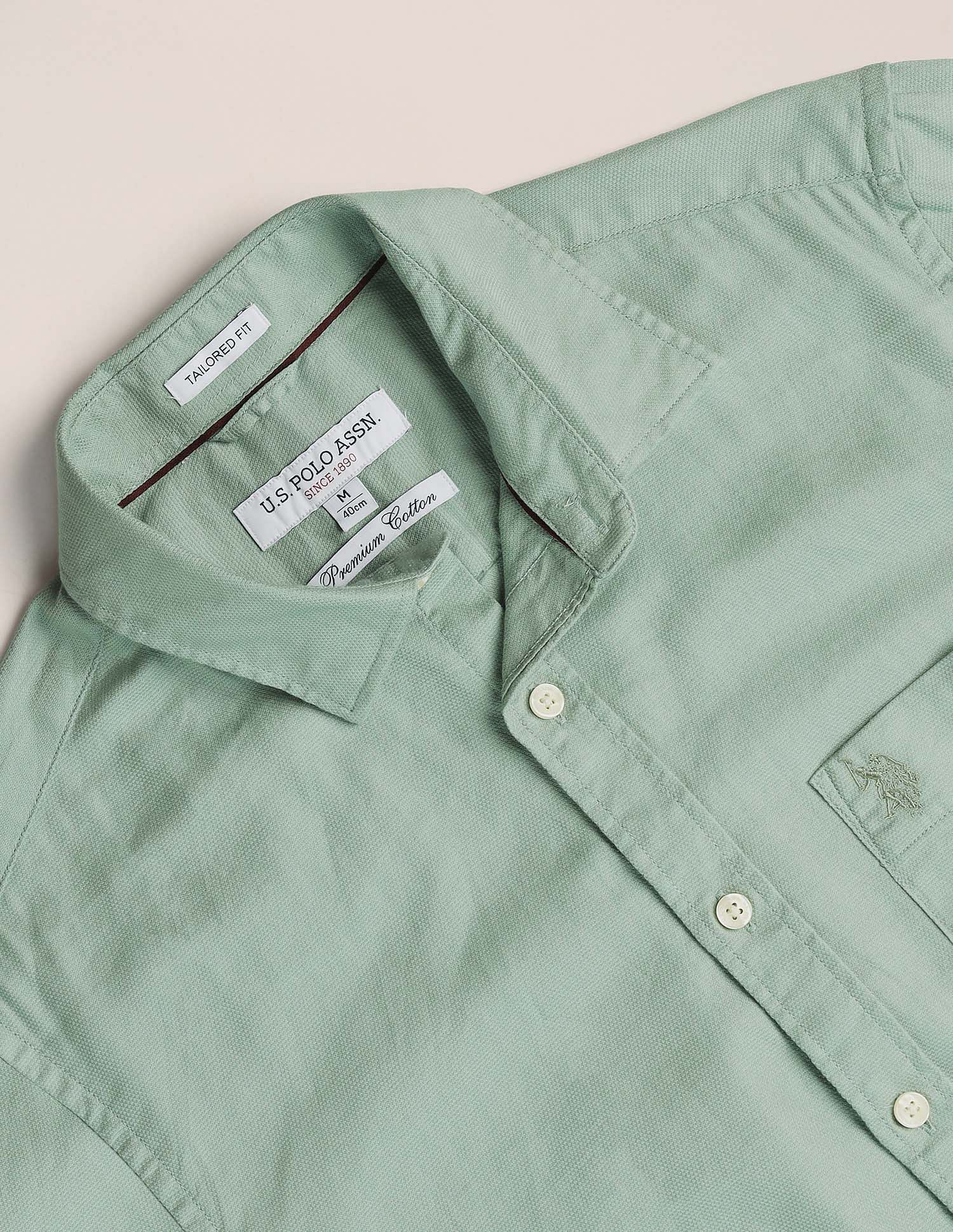 Spread Collar Dobby Shirt Light Green - U.S. Polo Assn. India | Large