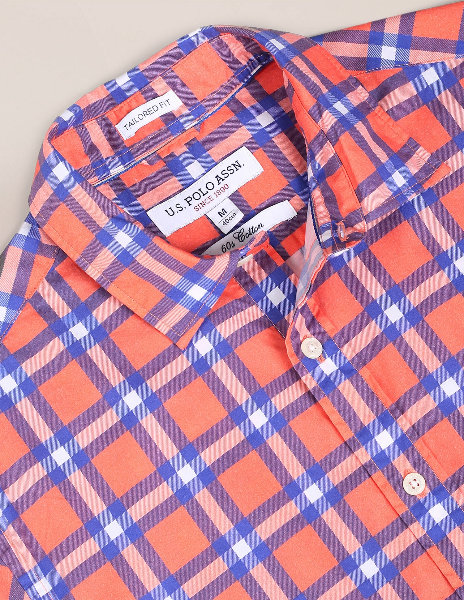 Tartan Check Cotton Shirt Orange - U.S. POLO ASSN. | Large