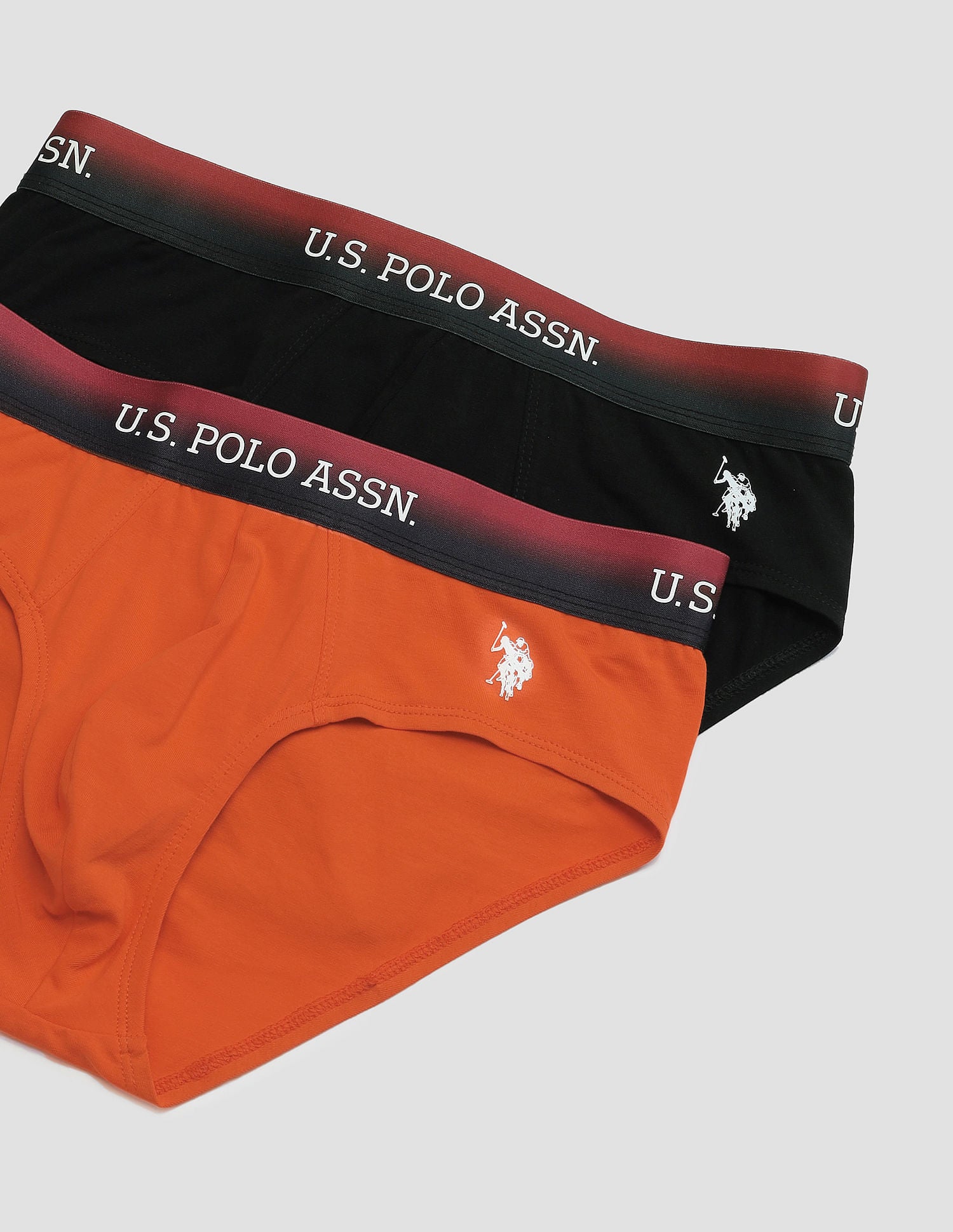 Ombre Waistband Solid OEB05 Briefs - Pack Of 2 Black and Orange - U.S. POLO ASSN. | Large