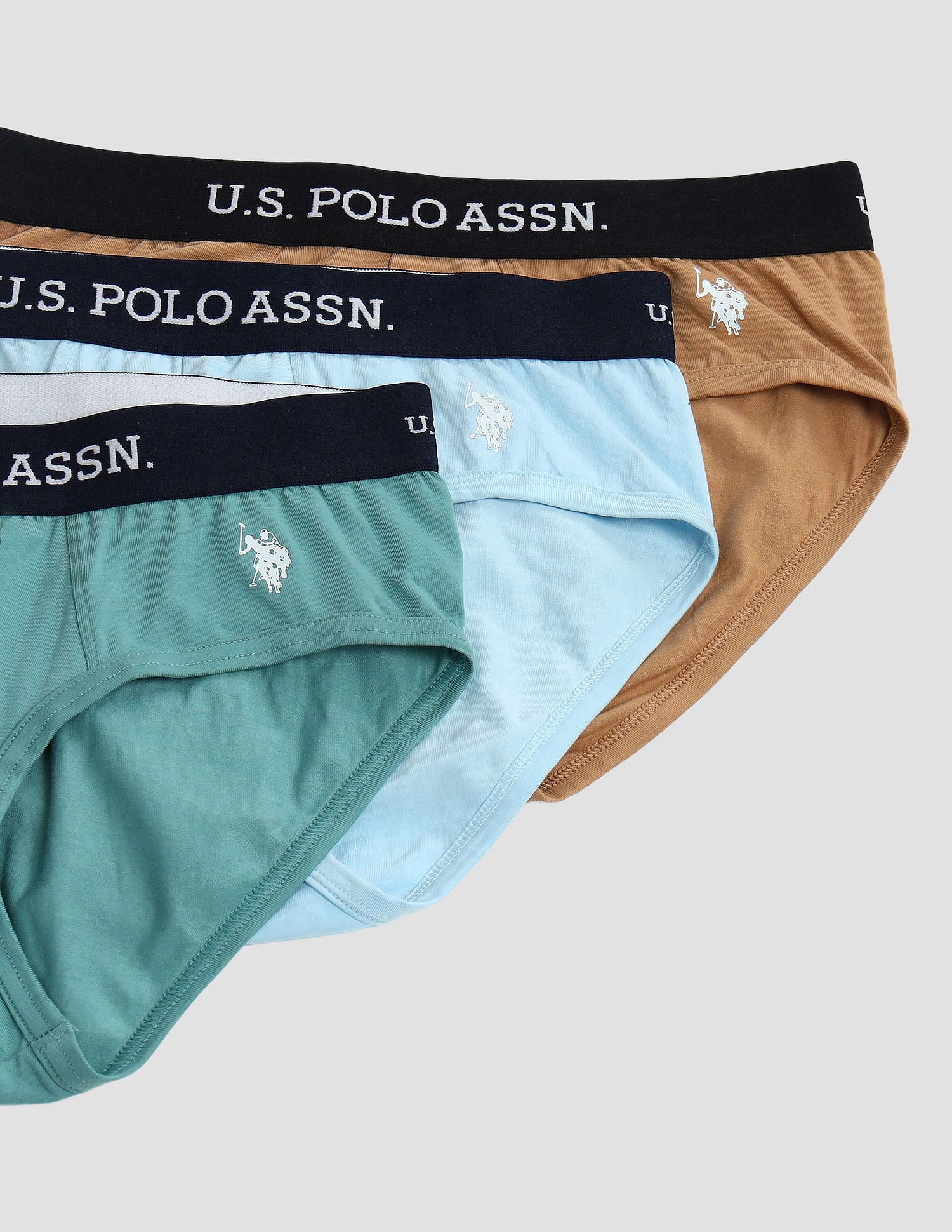 Elasticized Waist Solid OEB13 Briefs - Pack Of 3 Green, Brown and Blue - U.S. POLO ASSN. | Large