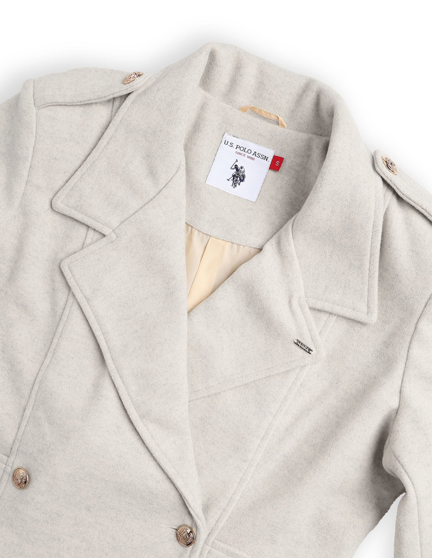 Solid Regular Fit Double Breasted Jacket Beige - U.S. POLO ASSN. | Large