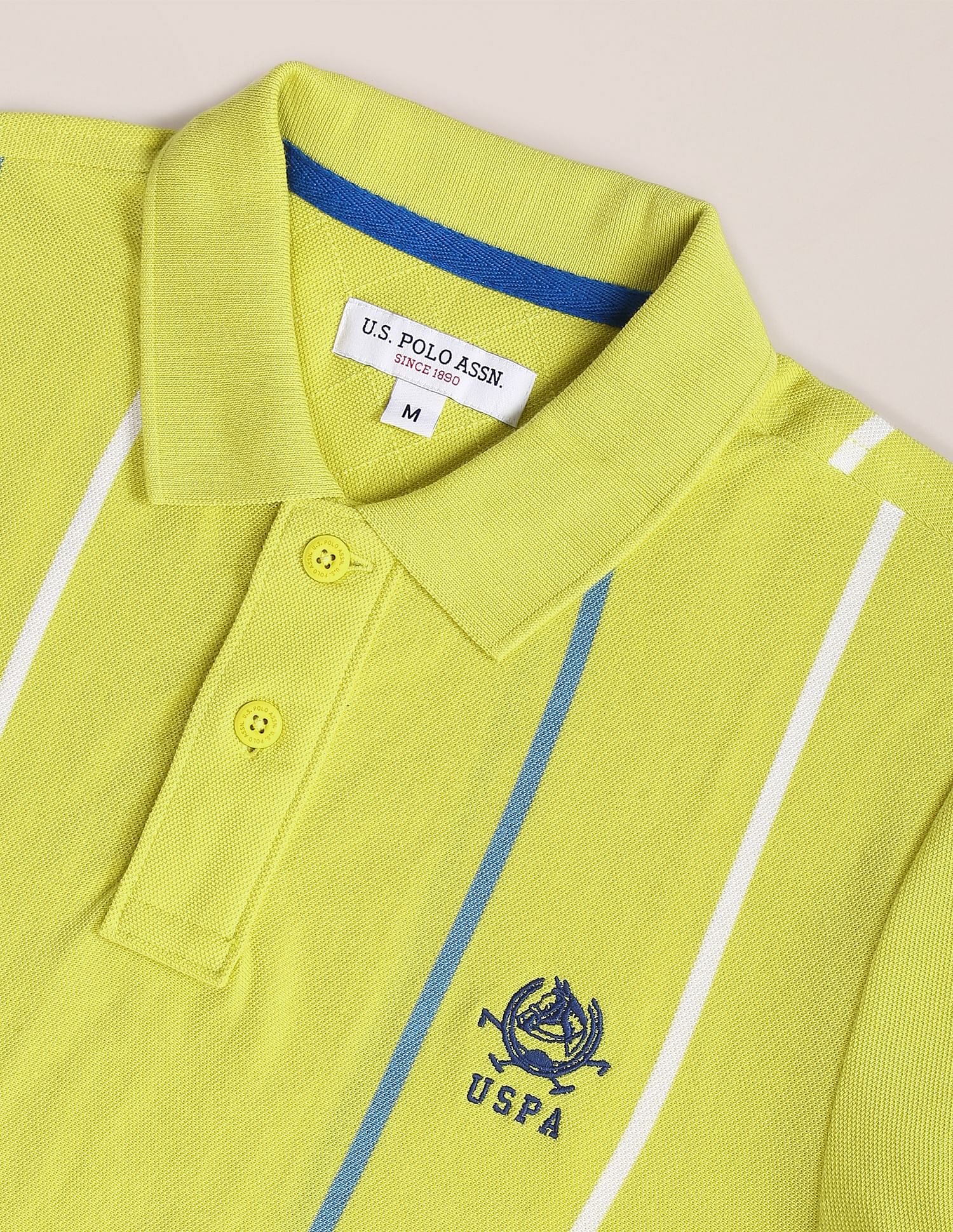 Vertical Striped Cotton Polo Shirt Lemon Yellow - U.S. POLO ASSN. | Large