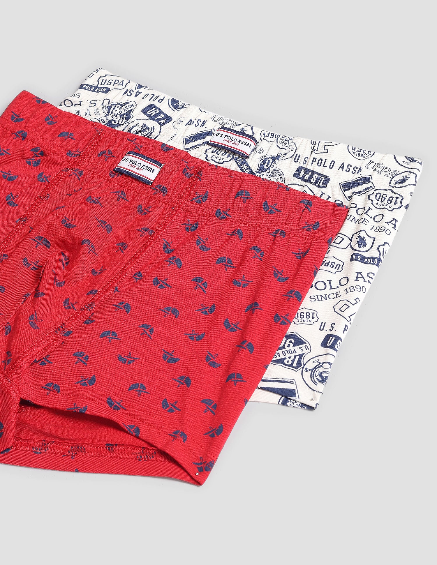 Mid Rise Cotton Spandex OKT01 Trunks - Pack Of 2 Red and Beige - U.S. POLO ASSN. | Large