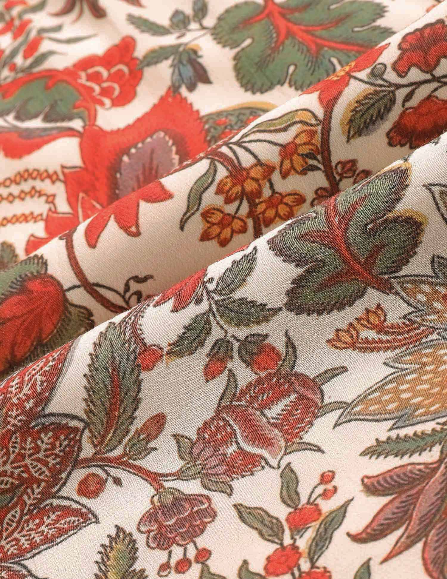 Smocked Floral Printed A-Line Midi Dress Ecru - U.S. POLO ASSN. | Large