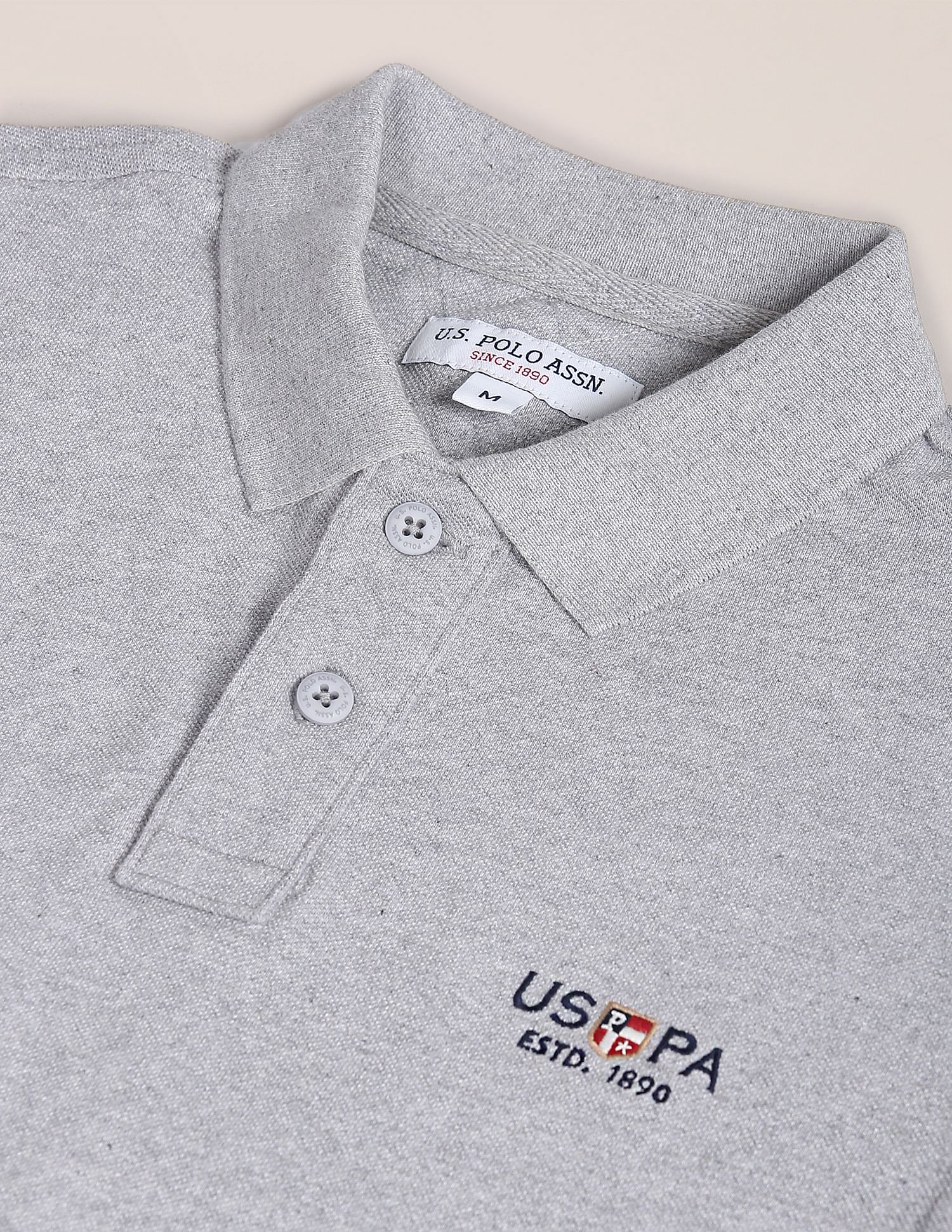 Embroidered Logo Heathered Polo Shirt Light Grey - U.S. Polo Assn. India | Large