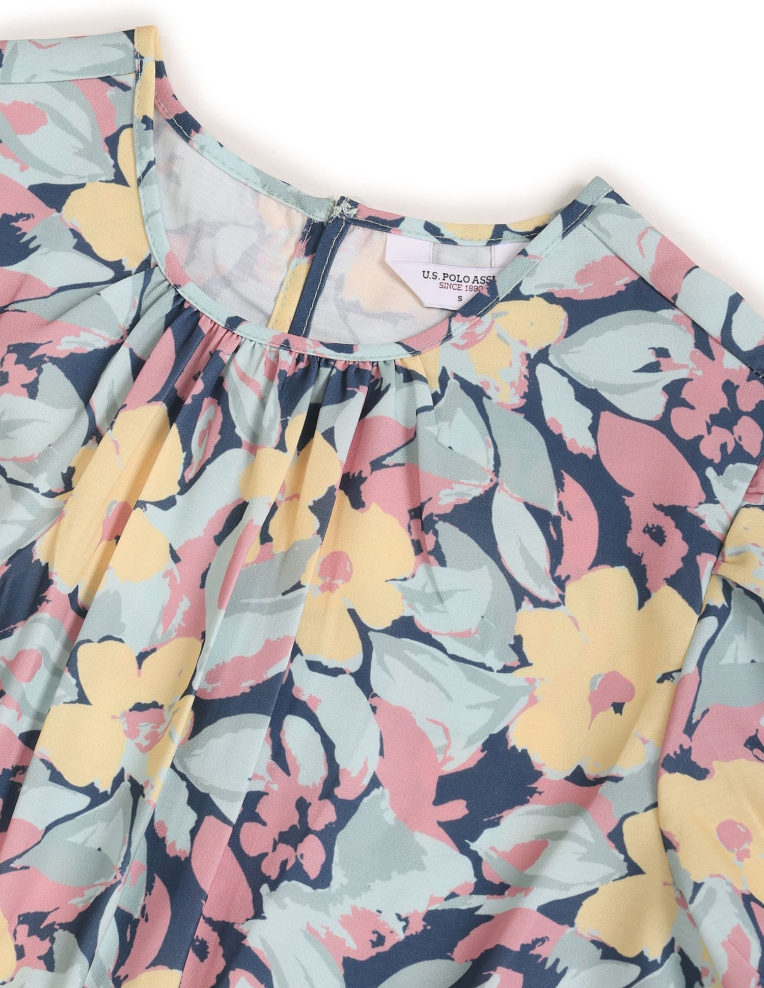 Puffed Sleeve Floral Fit And Flare Dress Aqua - U.S. POLO ASSN. | Large