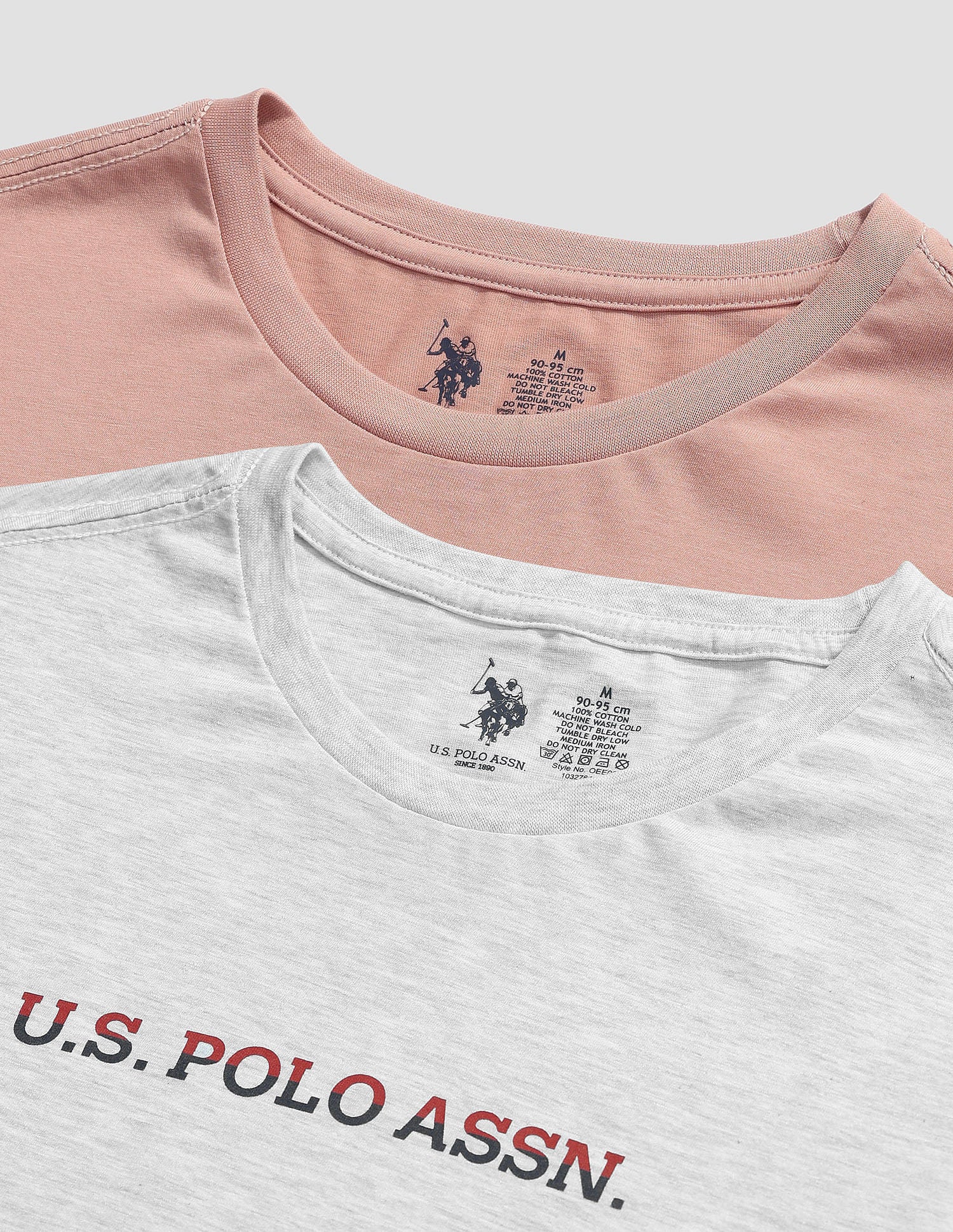 Brand Print Cotton OEE02 Lounge T-Shirt - Pack Of 2 Pastle Pink and Grey Mel - U.S. POLO ASSN. | Large