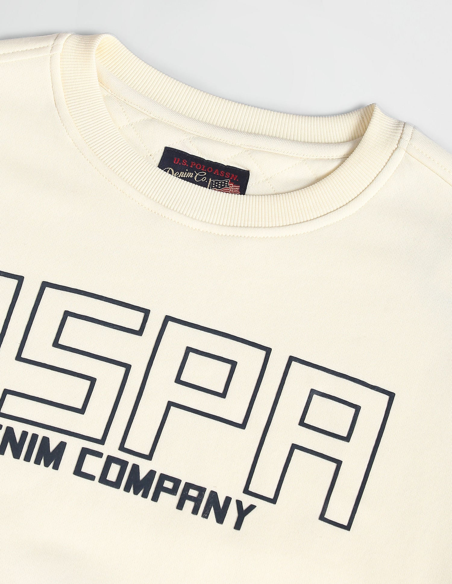 Crew Neck Brand Print Sweatshirt Ivory - U.S. POLO ASSN. | Large