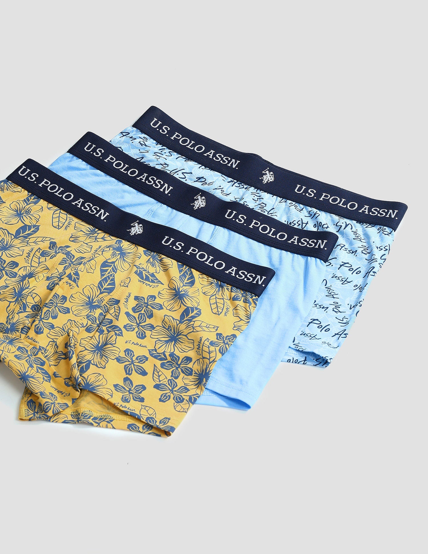 Elastic Waistband Ribbed OET08 Trunks - Pack Of 3 Yellow and Blue - U.S. POLO ASSN. | Large