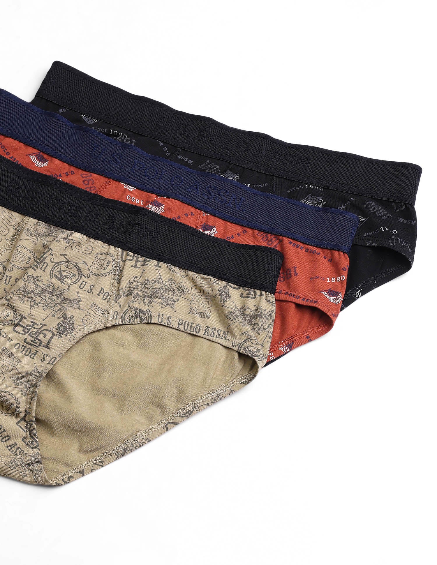 Low Rise Printed OEB16 Briefs - Pack Of 3 Black, Lemon Pepper and Picante - U.S. POLO ASSN. | Large