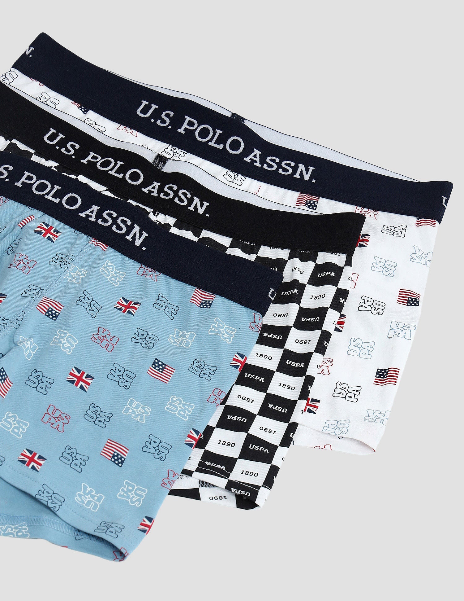 Elasticized Waist Solid OET14 Trunks - Pack Of 3 White, White and Light Blue - U.S. POLO ASSN. | Large